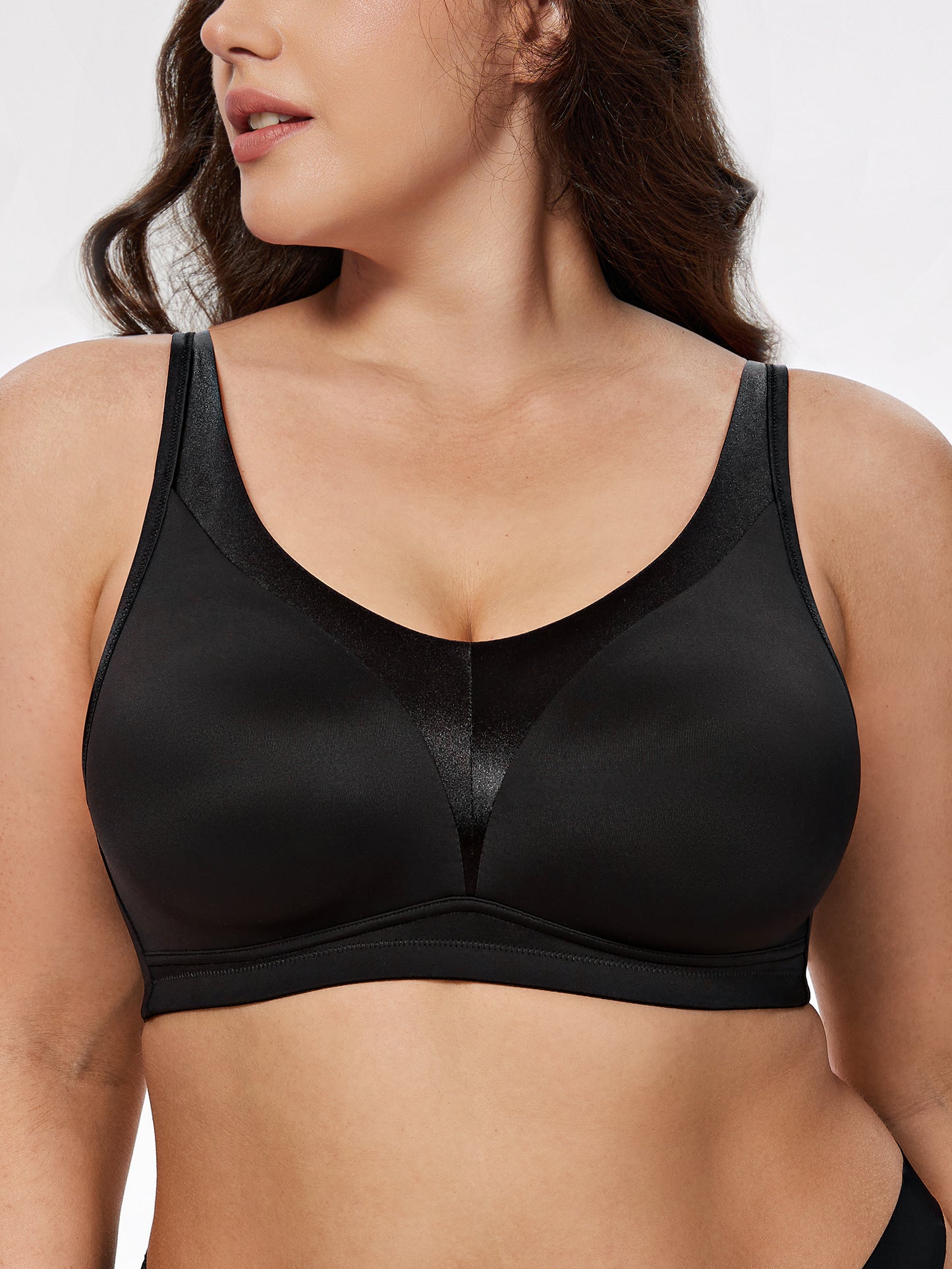 Deyllo Women Plus Size Bras Full Coverage Bra Smooth Unlined Underwire Comfort Everyday Black Bra