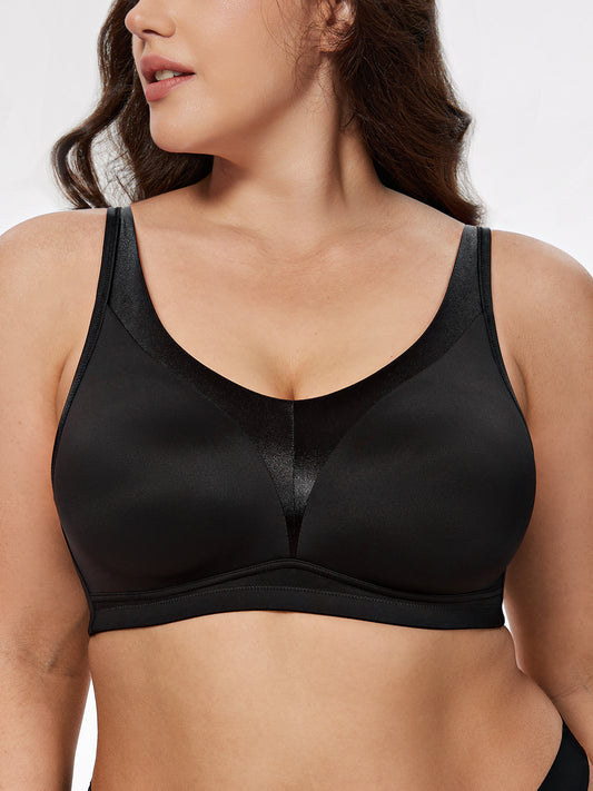 Deyllo Women Plus Size Bras Full Coverage Bra Smooth Unlined Underwire Comfort Everyday Black Bra