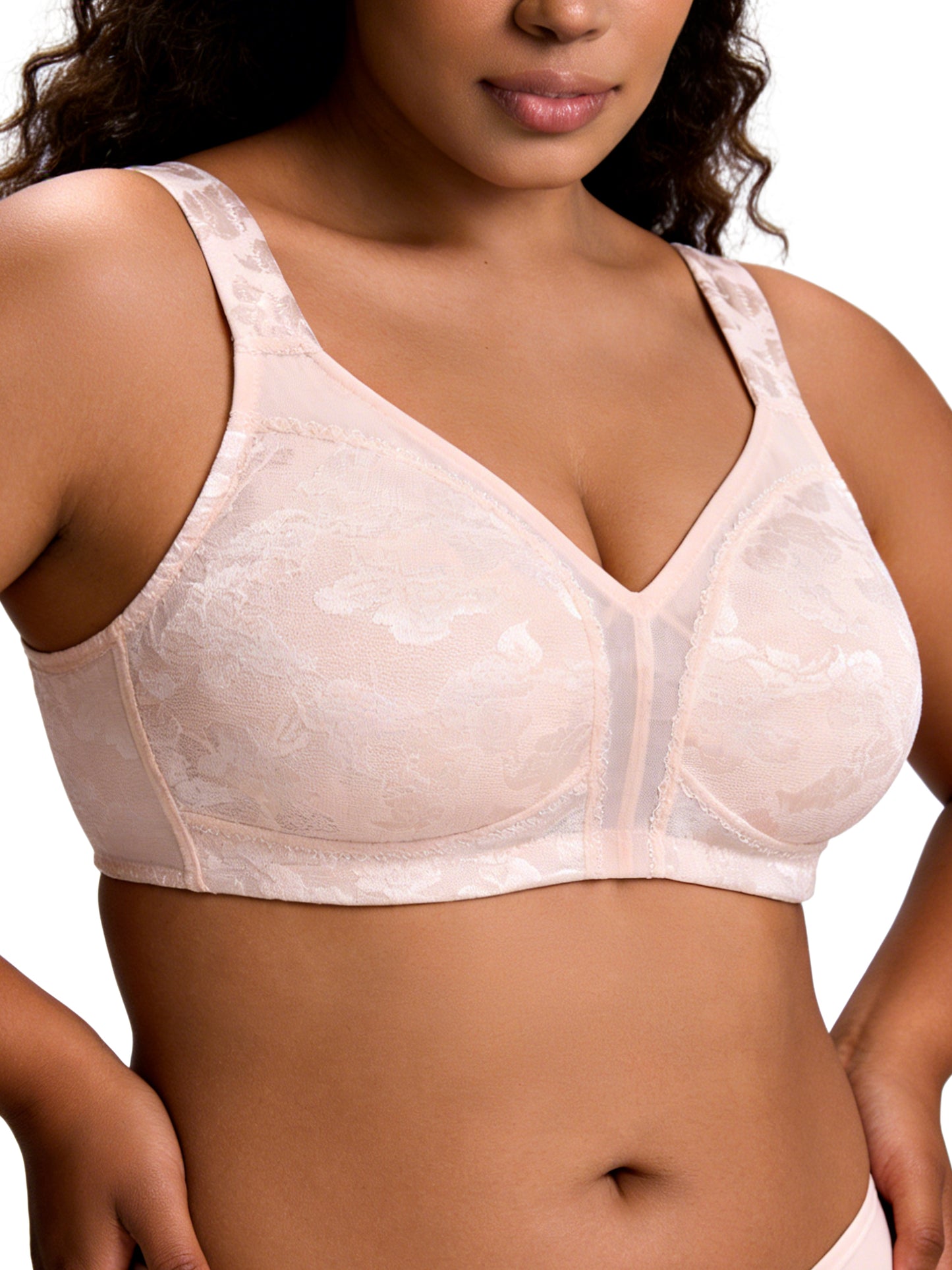 Deyllo Women Plus Size Seamless Bras Full-Figure Minimizer Bra Push Up Non Padded Pink Bras