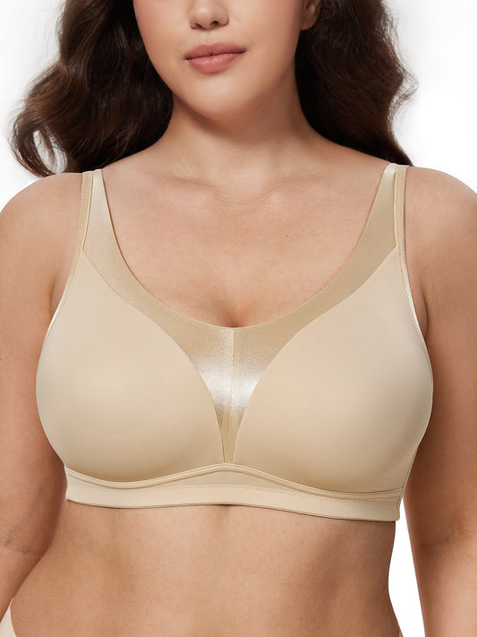 Deyllo Women Minimizer Bras Wireless No Padded Bra Support Underwire Soft Breathable Daily Beige Bra