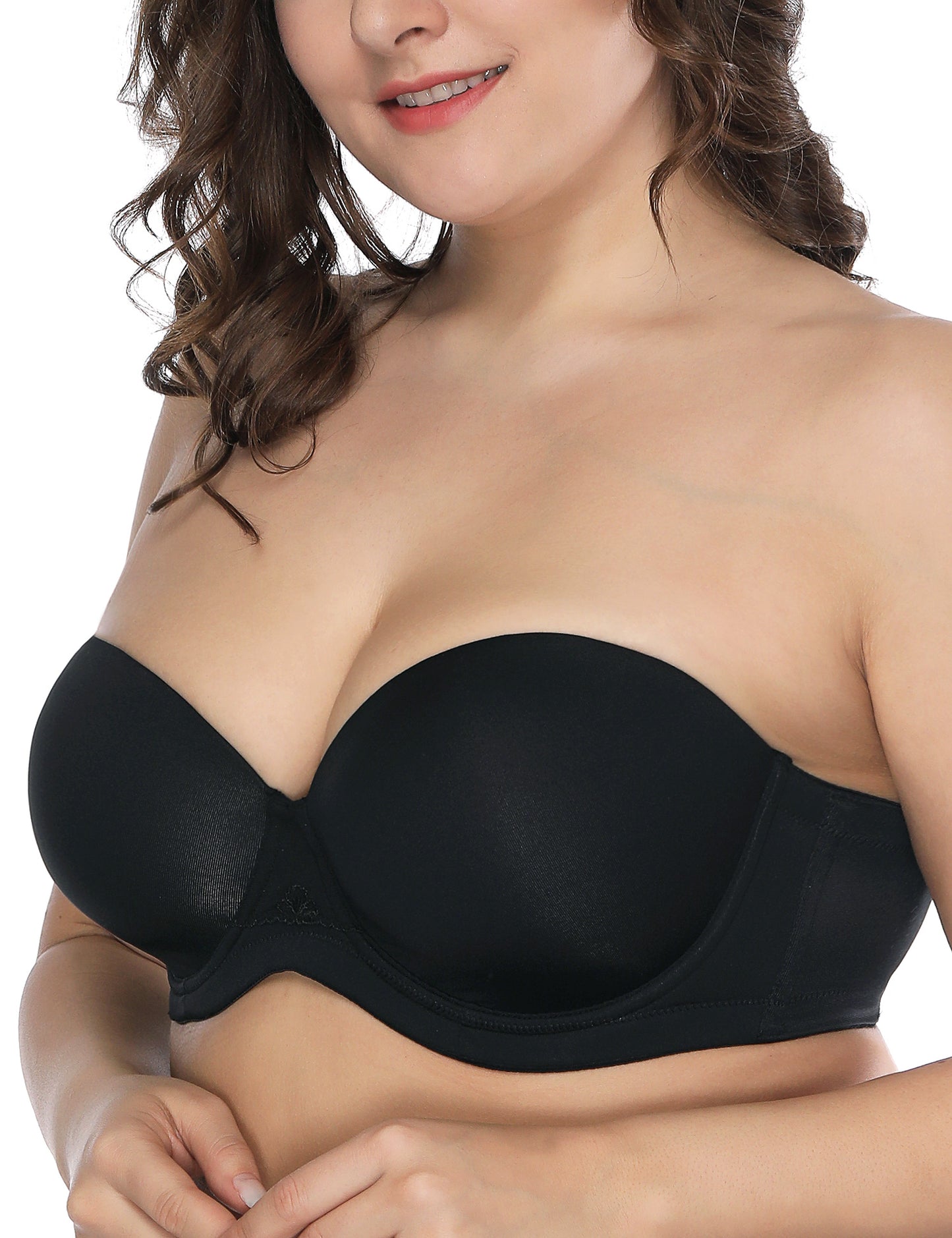Deyllo Women's Push Up Strapless Bras Full Cup Plus Size Underwire Support Padded Bra Black Bras