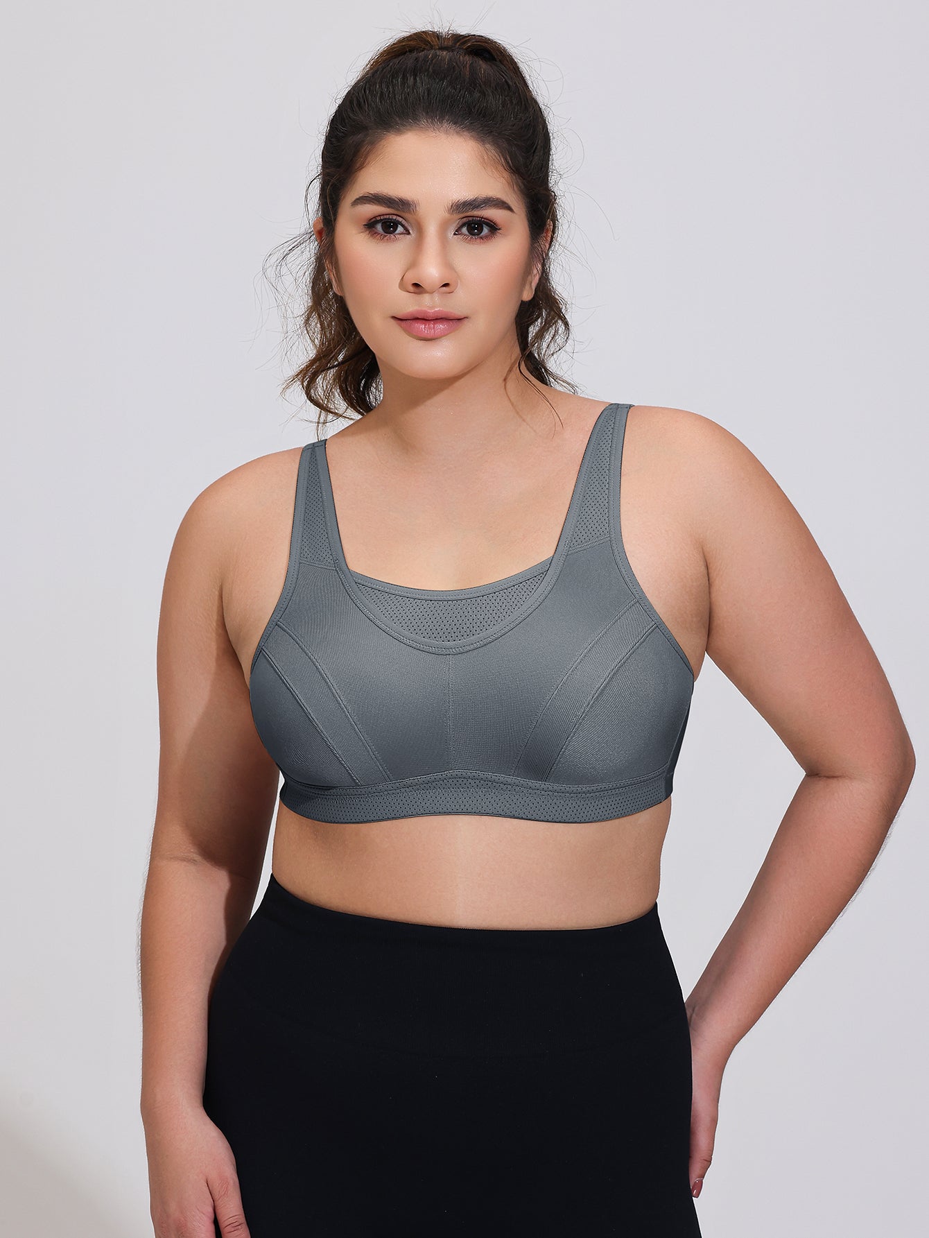Wingslove Women's Sports Bra Full Coverage Wireless Bra Plus Size High Impact Non Padded Workout Bra,Gray