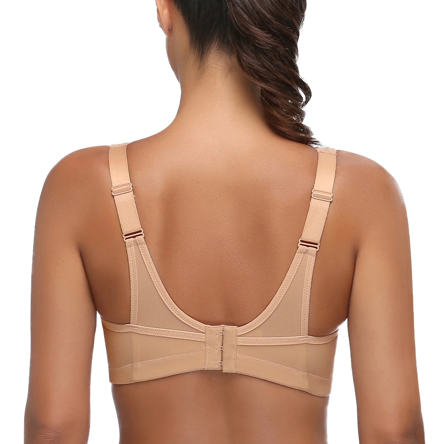 Wingslove Women's Sports Bra Full Coverage Wireless Bra Plus Size High Impact Non Padded Workout Bra,Beige