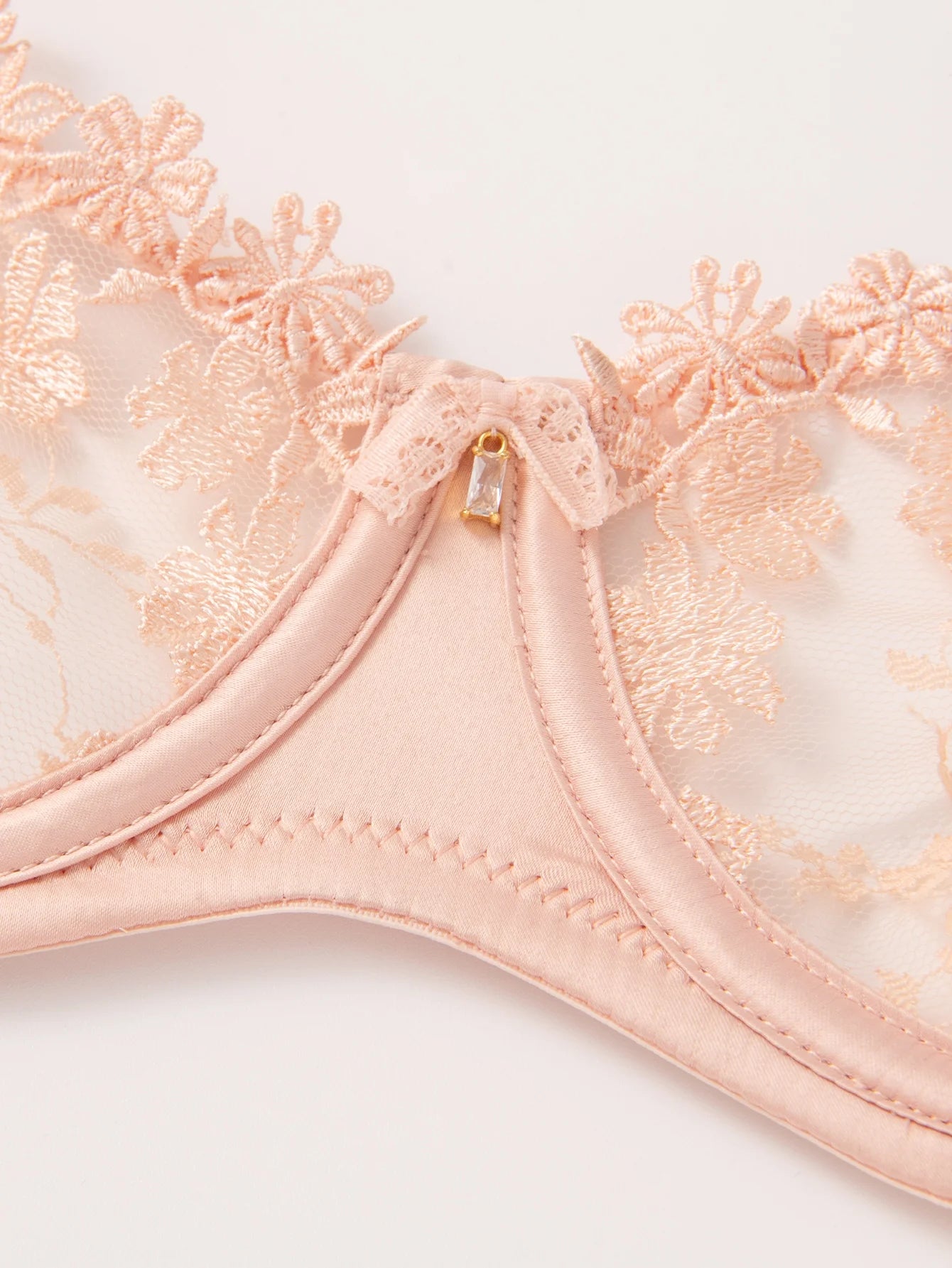 Wingslove Women's Sexy Lace Sheer Bra Demi Mesh Balconette See Through Unlined Underwire with Silicone Nipple,Pink Nude