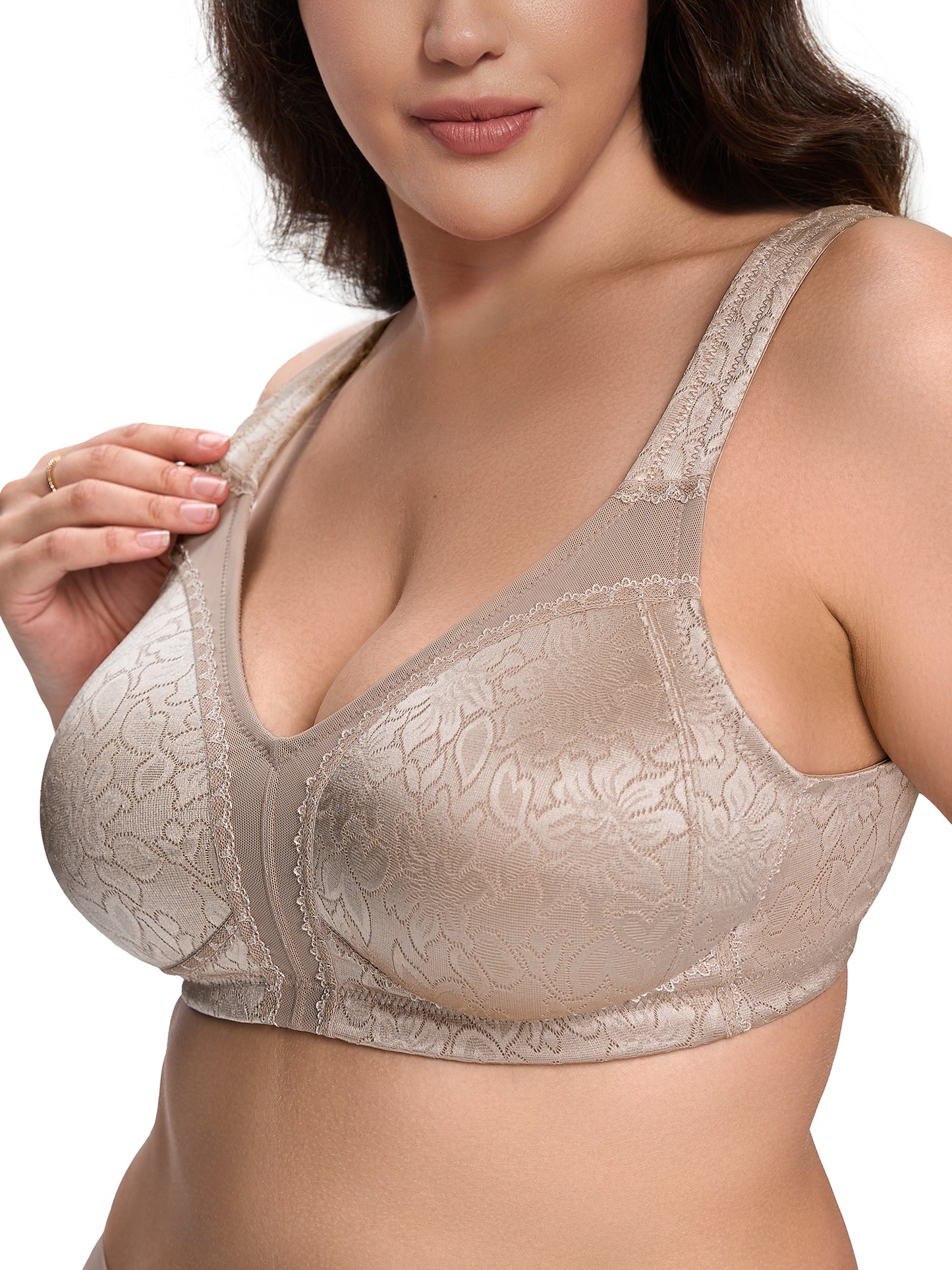 Deyllo Women Plus Size Non Padded Bra Full Coverage Support Minimizer Bra Seamless Unlined Brown Bras