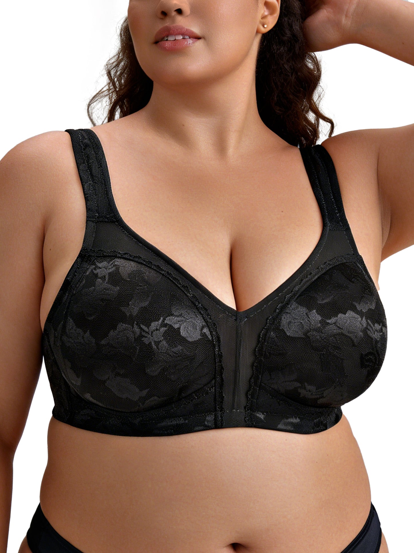 Deyllo Women Plus Size Bras Full Coverage Minimizer Wirefree Non Padded Comfort Black Bras