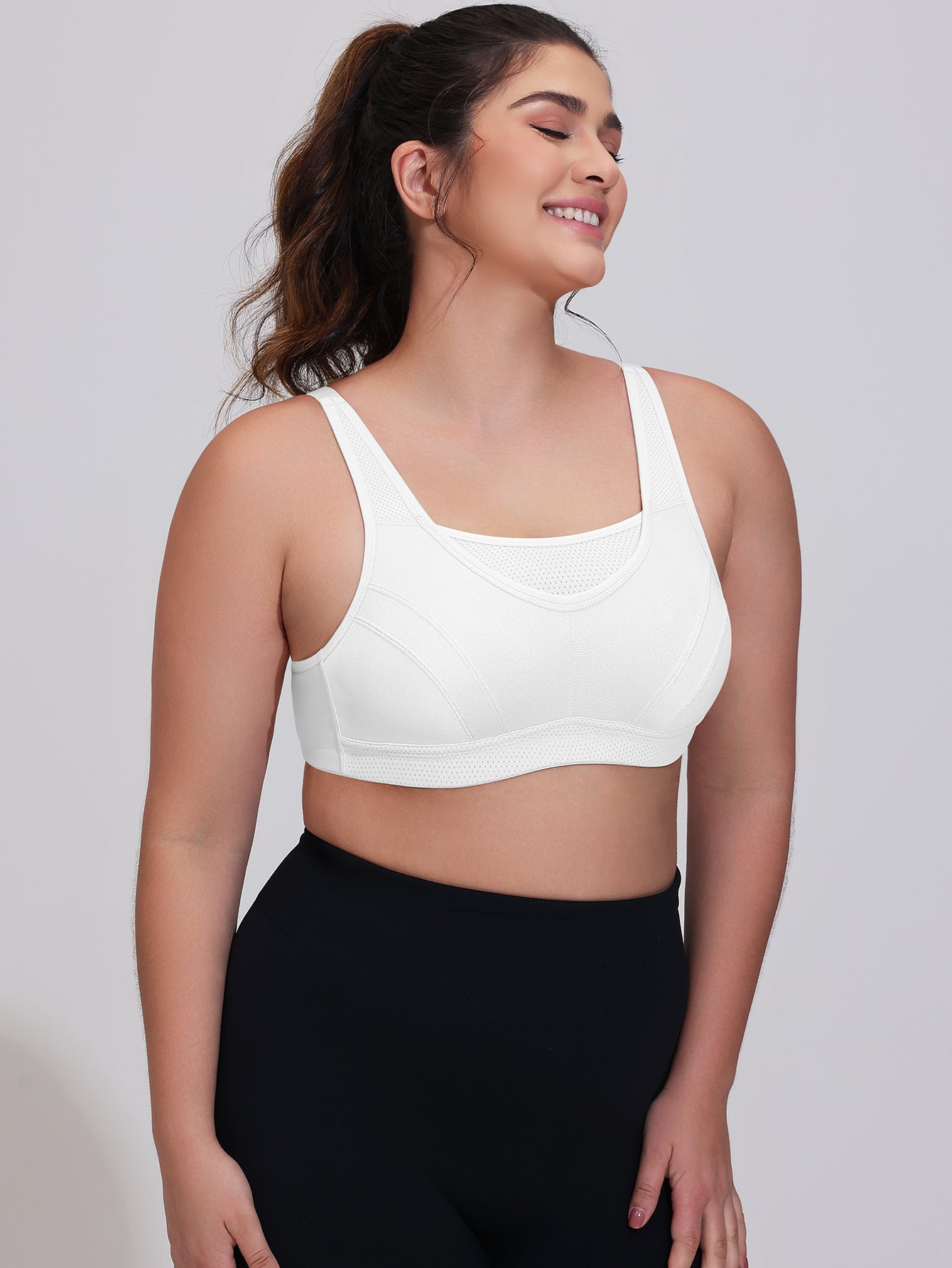 Wingslove Women's Sports Bra Full Coverage Wireless Bra Plus Size High Impact Non Padded Workout Bra,White