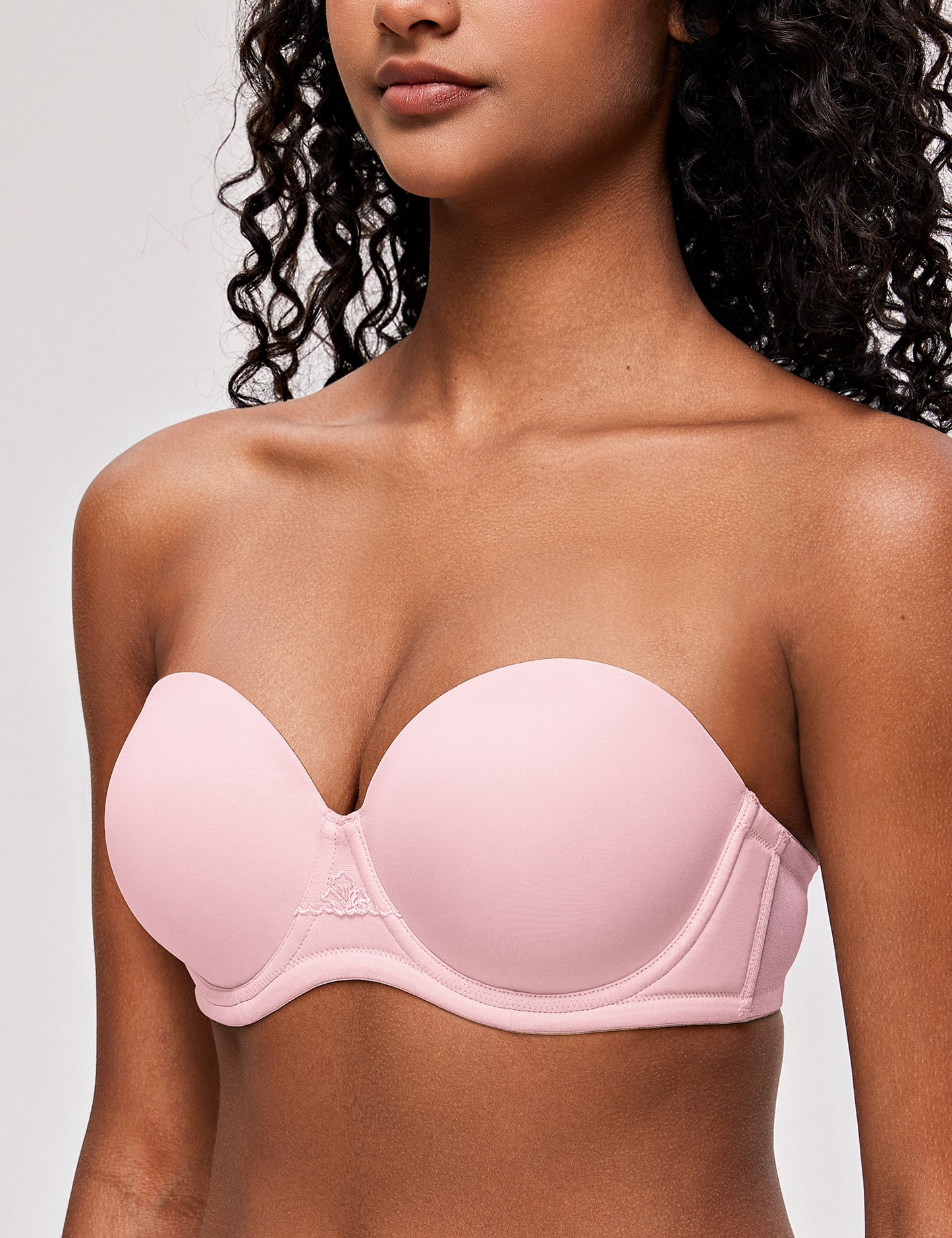 Deyllo Women Pink Strapless Bras Full Cup Push Up Underwire Support Padded Bra