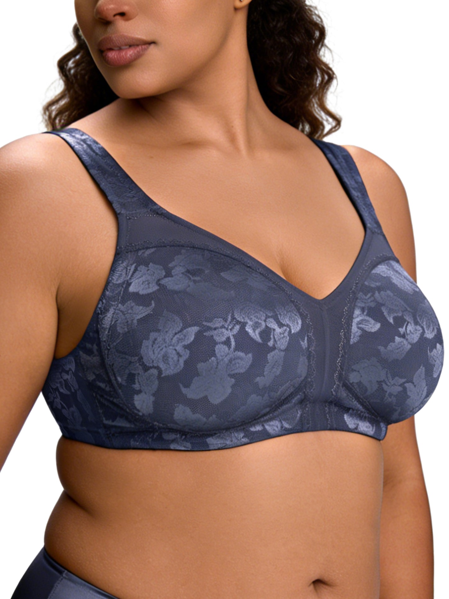 Deyllo Plus Size Bras for Women Seamless Minimizer Bras Full-Figure Support Unlined Non Padded Comfort Blue Bras