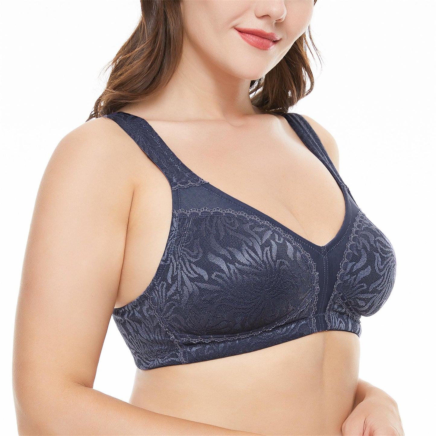 Wingslove Women's Full Coverage Plus Size Bra Non Padded Wireless Minimizer Bra, Gray Blue