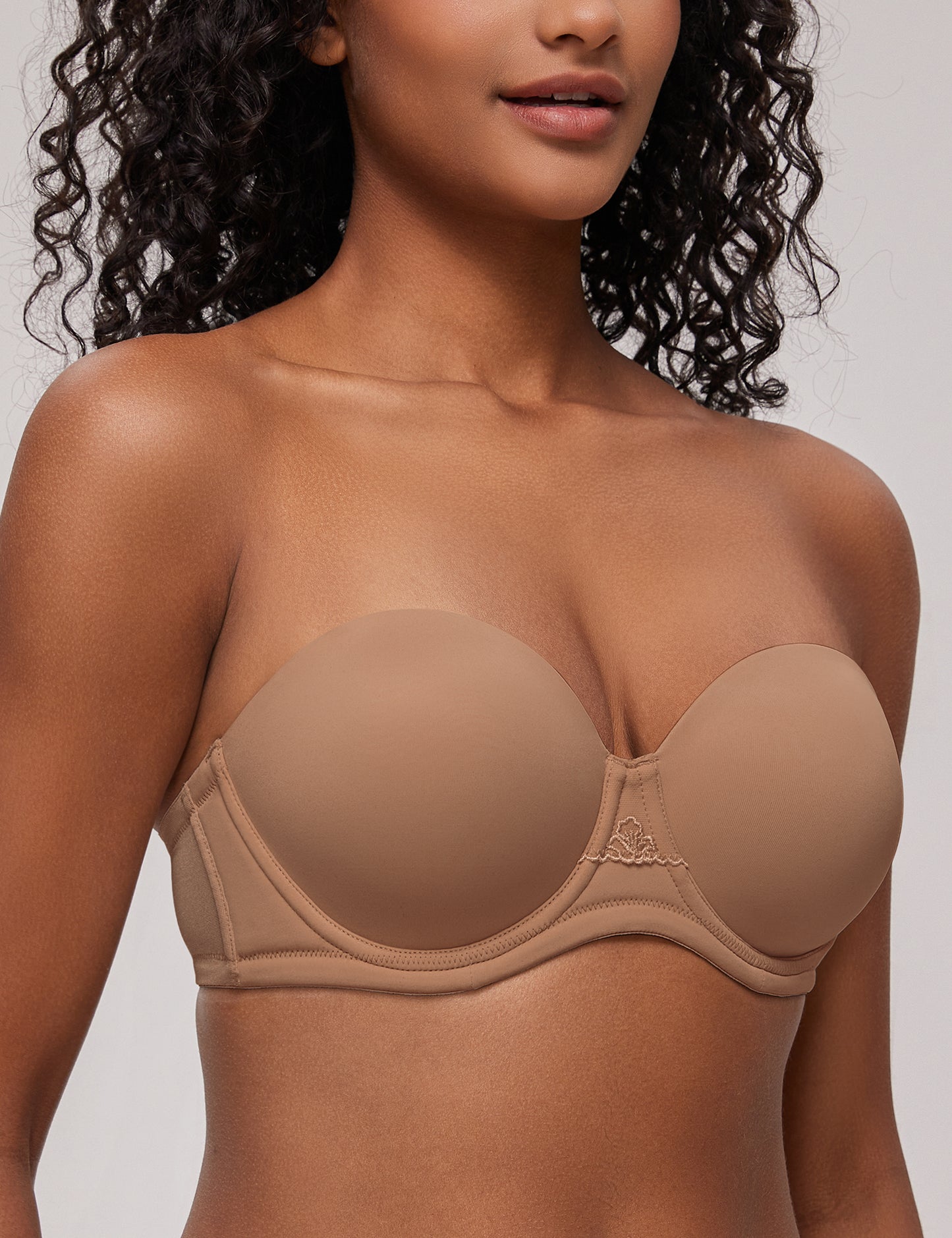 Deyllo Women Brown Strapless Bras Full Cup Push Up Underwire Support Padded Bra
