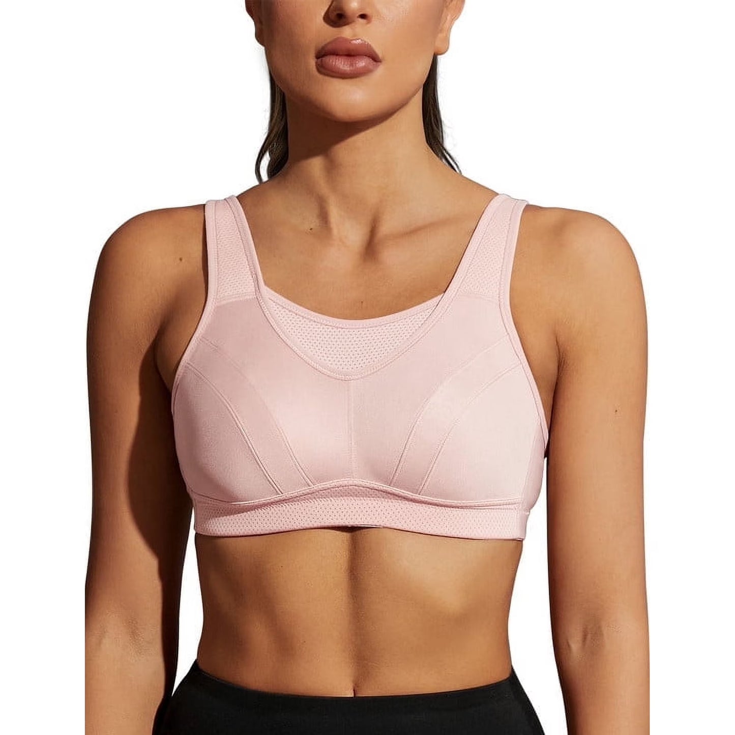 Wingslove Women's Sports Bra Full Coverage Wireless Bra Plus Size High Impact Non Padded Workout Bra,Pink