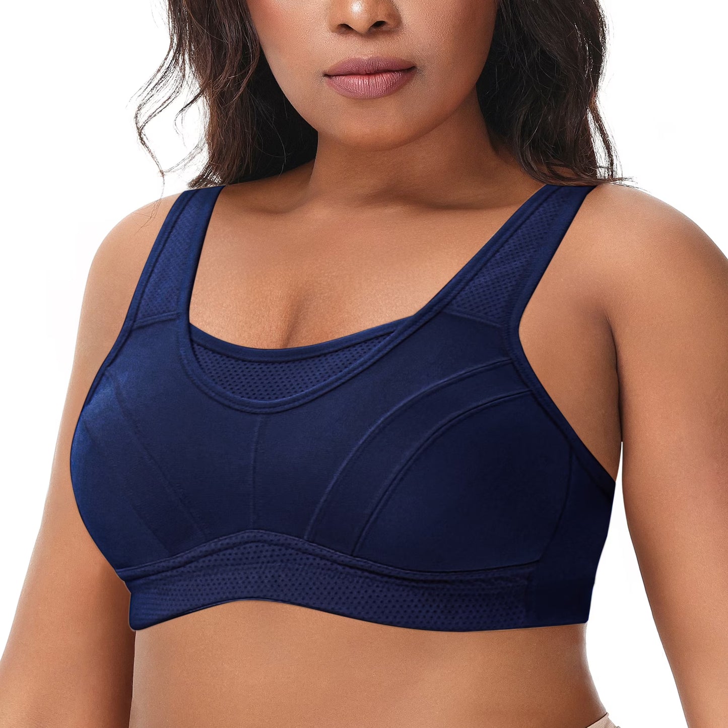 Deyllo Women Sport Bras High Impact Support Wireless Bras Navy Blue Plus Size Exercise Bra
