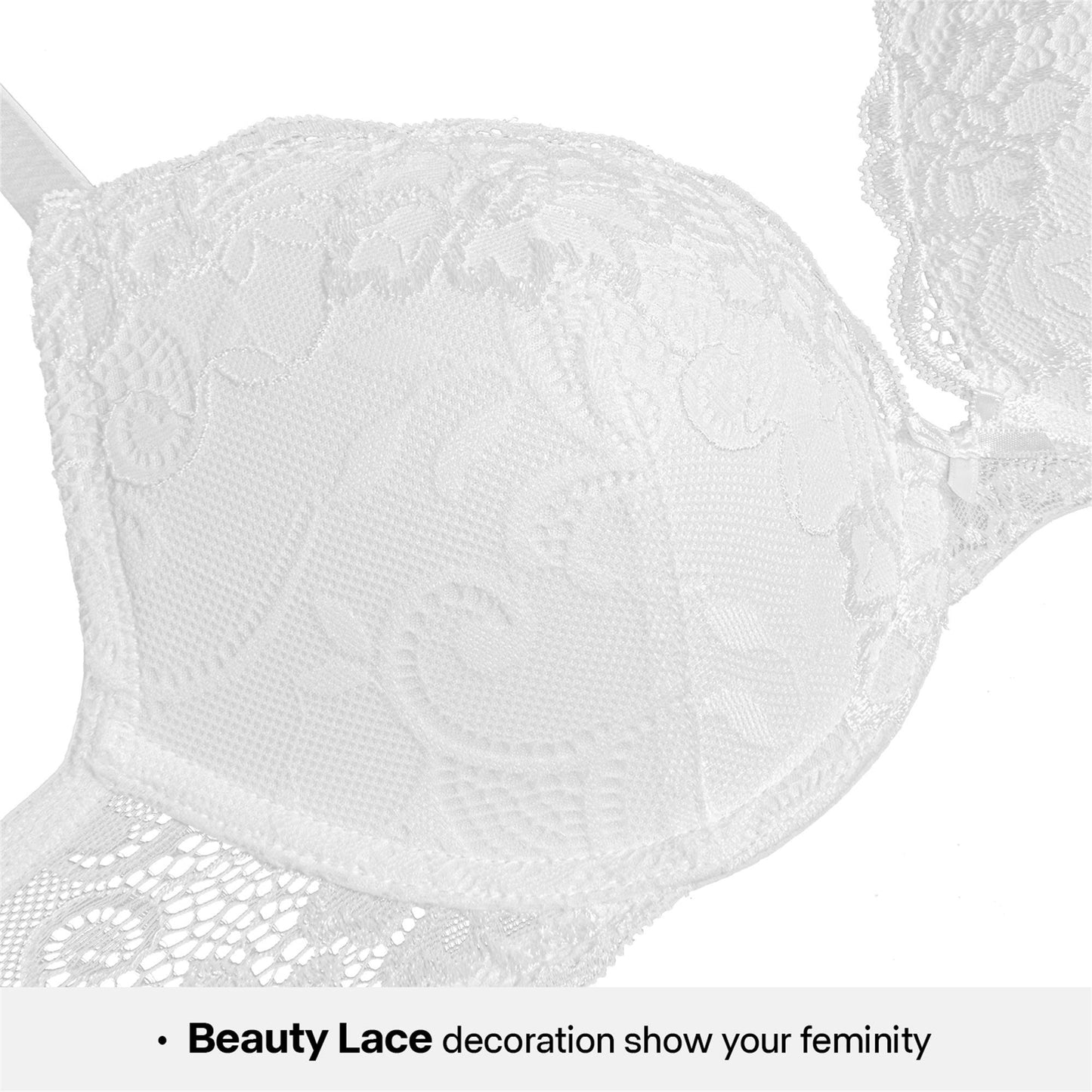 Wingslove Women's Push Up Sexy Lace Padded Plunge Underwire Lift Up Bras Add 1 Cup Boost Brassiere,White