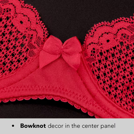 Wingslove Women's Sexy 1/2 Cup Lace Bra Balconette Mesh Underwired Demi Shelf Bra Unlined See Through Bralette,Red