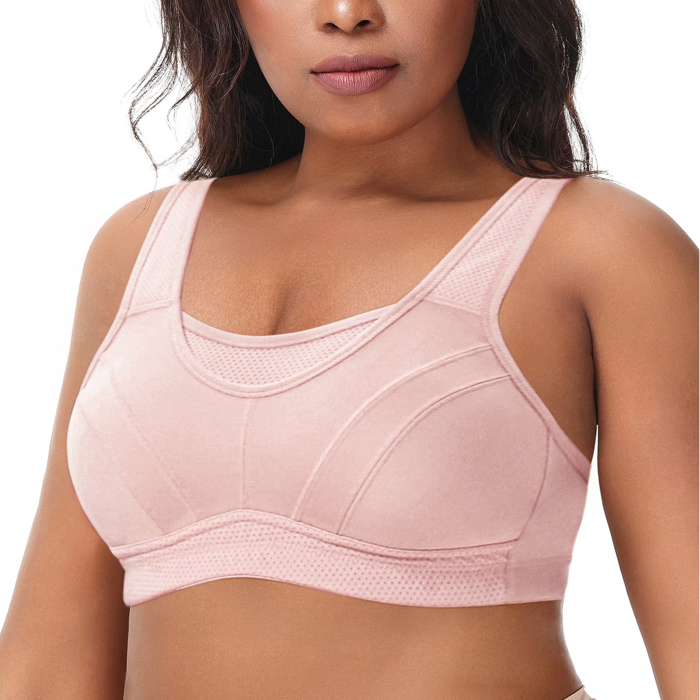 Deyllo Women Plus Size Bras Sport Workout Bras High Impact Support Exercise Bra No Underwire Comfort Light Pink Bra