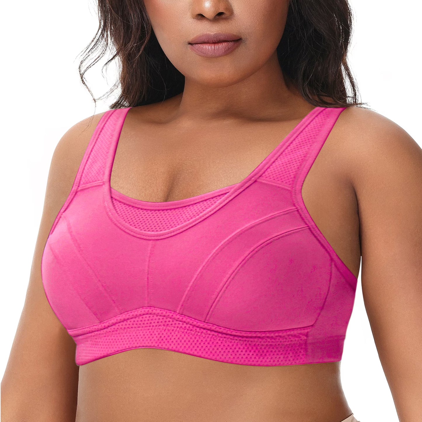 Deyllo Women Plus Size Sport Bras Full Coverage No Padded Wireless Rose Red Bras High Impact Support Workout Bras