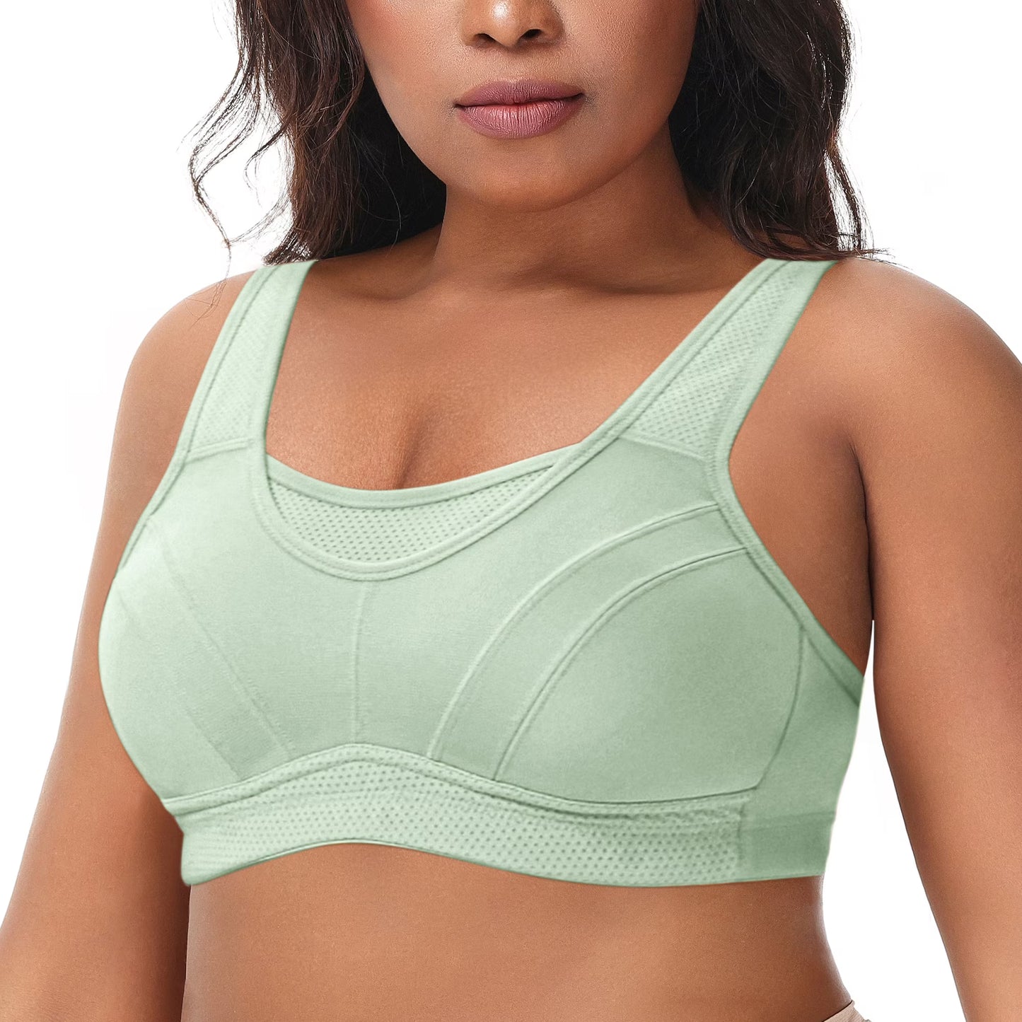 Deyllo Women Wireless Sport Bras High Impact Support Workout Bras Full Coverage No Padded Comfort Light Green