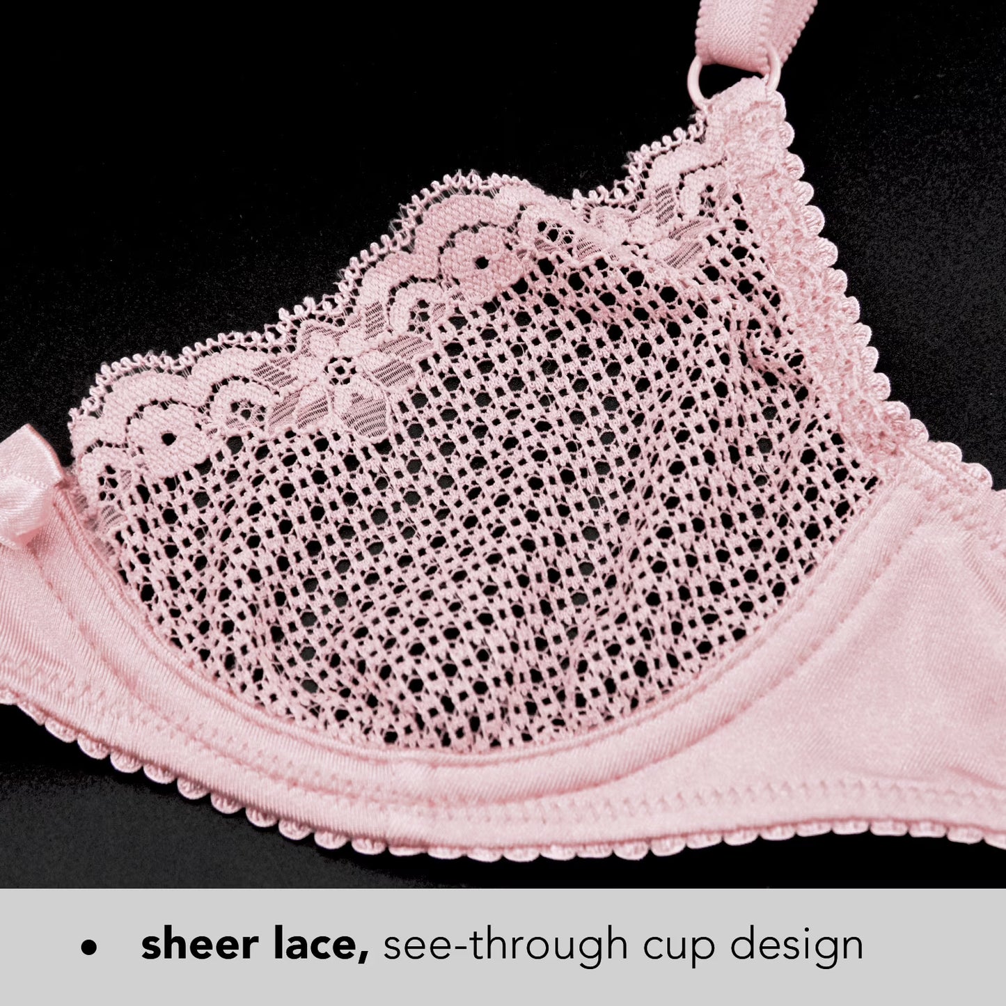 Wingslove Women's Sexy 1/2 Cup Lace Bra Balconette Mesh Underwired Demi Shelf Bra Unlined See Through Bralette,Pink