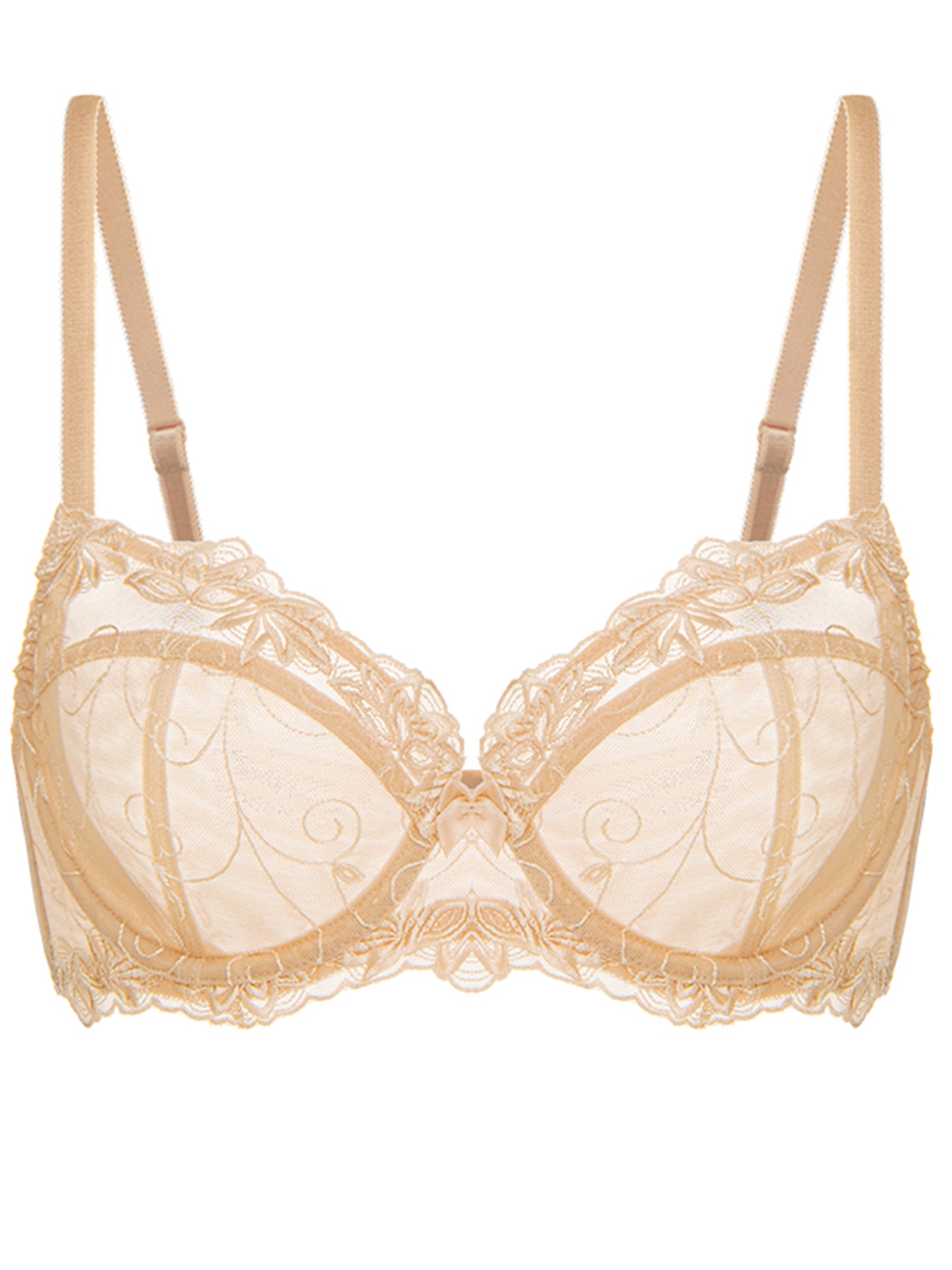 Deyllo Women's Push up Lace Bras Plus Size Unpadded Full Figue Underwire Support Demi See Though Bra, Beige