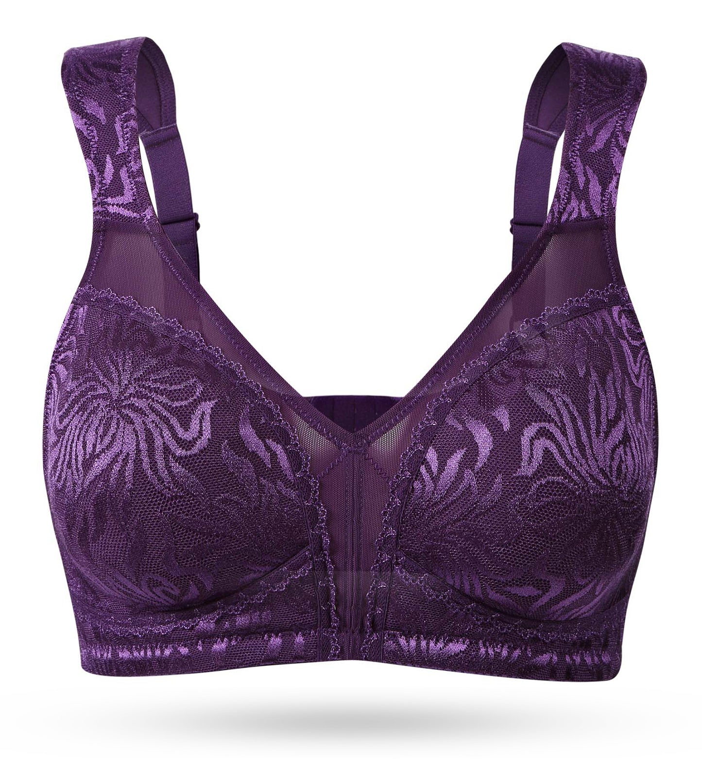 Deyllo Women's Non Padded Wireless Bras Plus Size Full Coverage Purple Minimizer Bra
