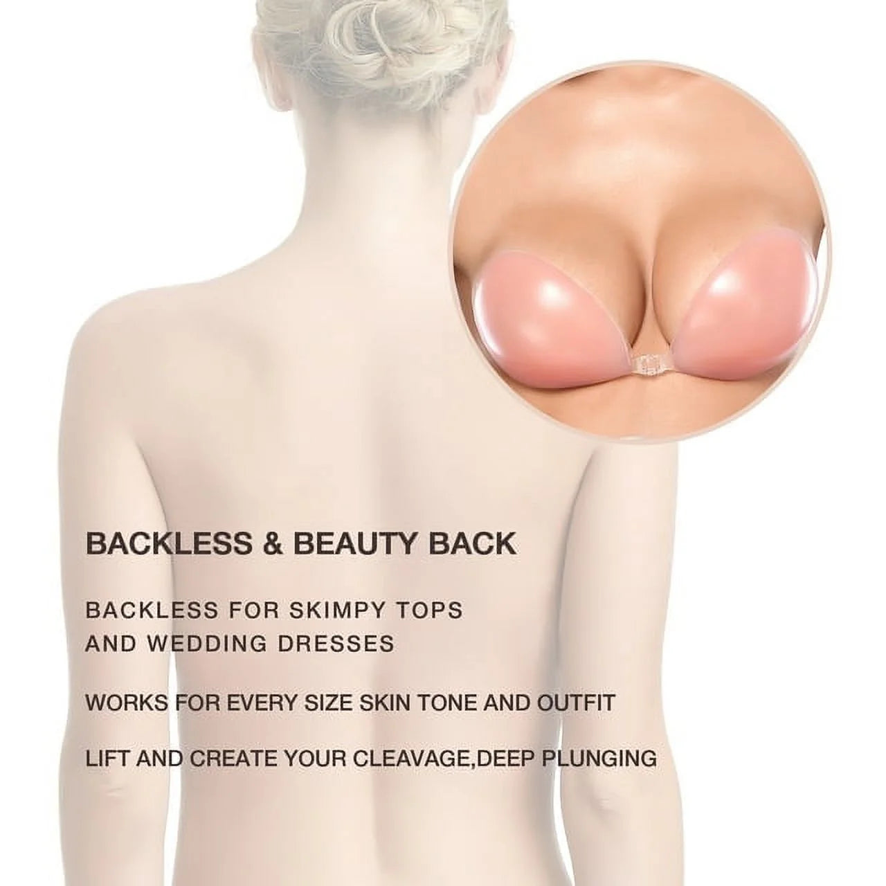 Wingslove Women's Adhesive Bra Reusable Strapless Self Silicone Push-up Invisible Sticky Bras for Backless Dress, Pink