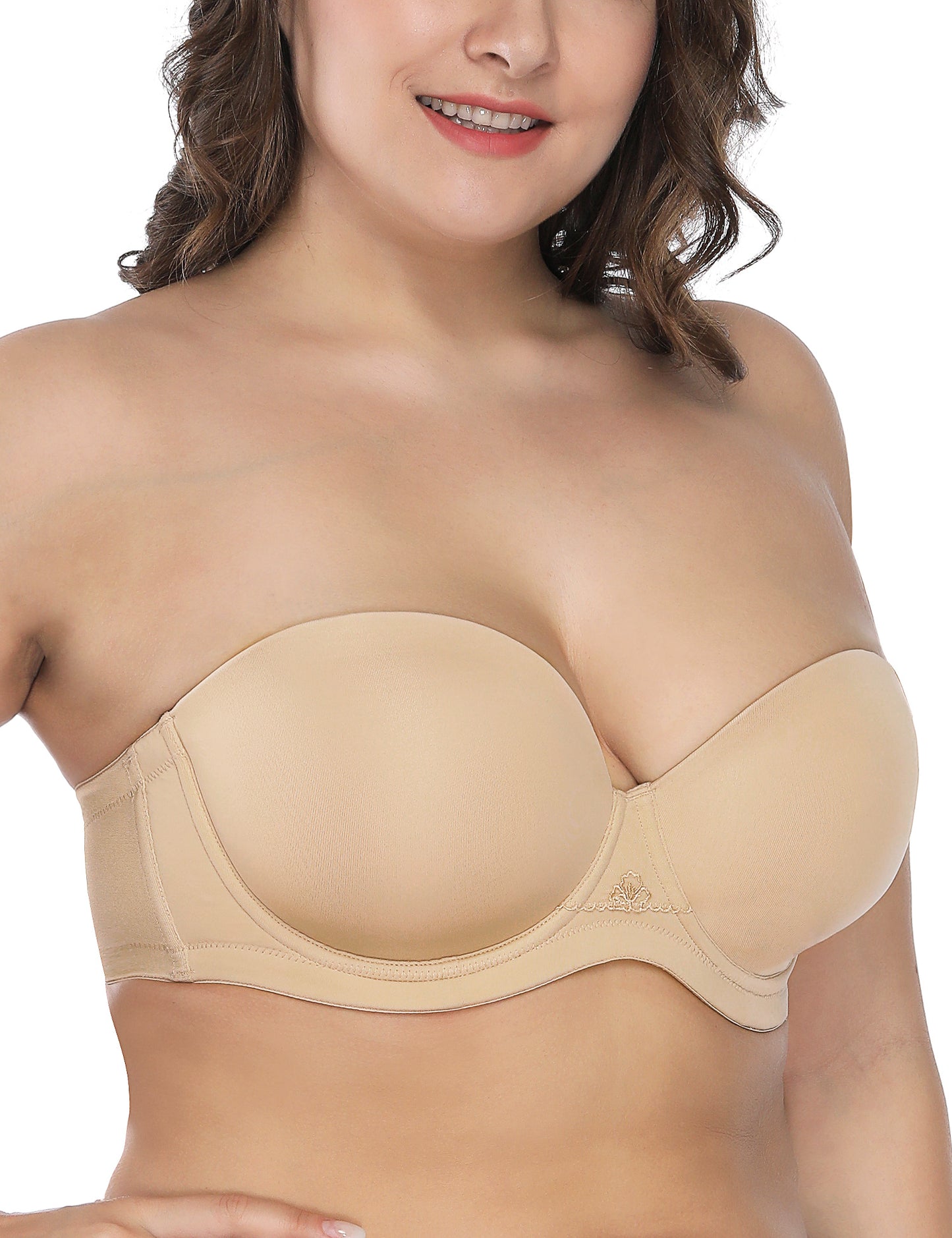 Deyllo Women's Push Up Strapless Bras Full Cup Plus Size Underwire Support Padded Bra Beige Bras
