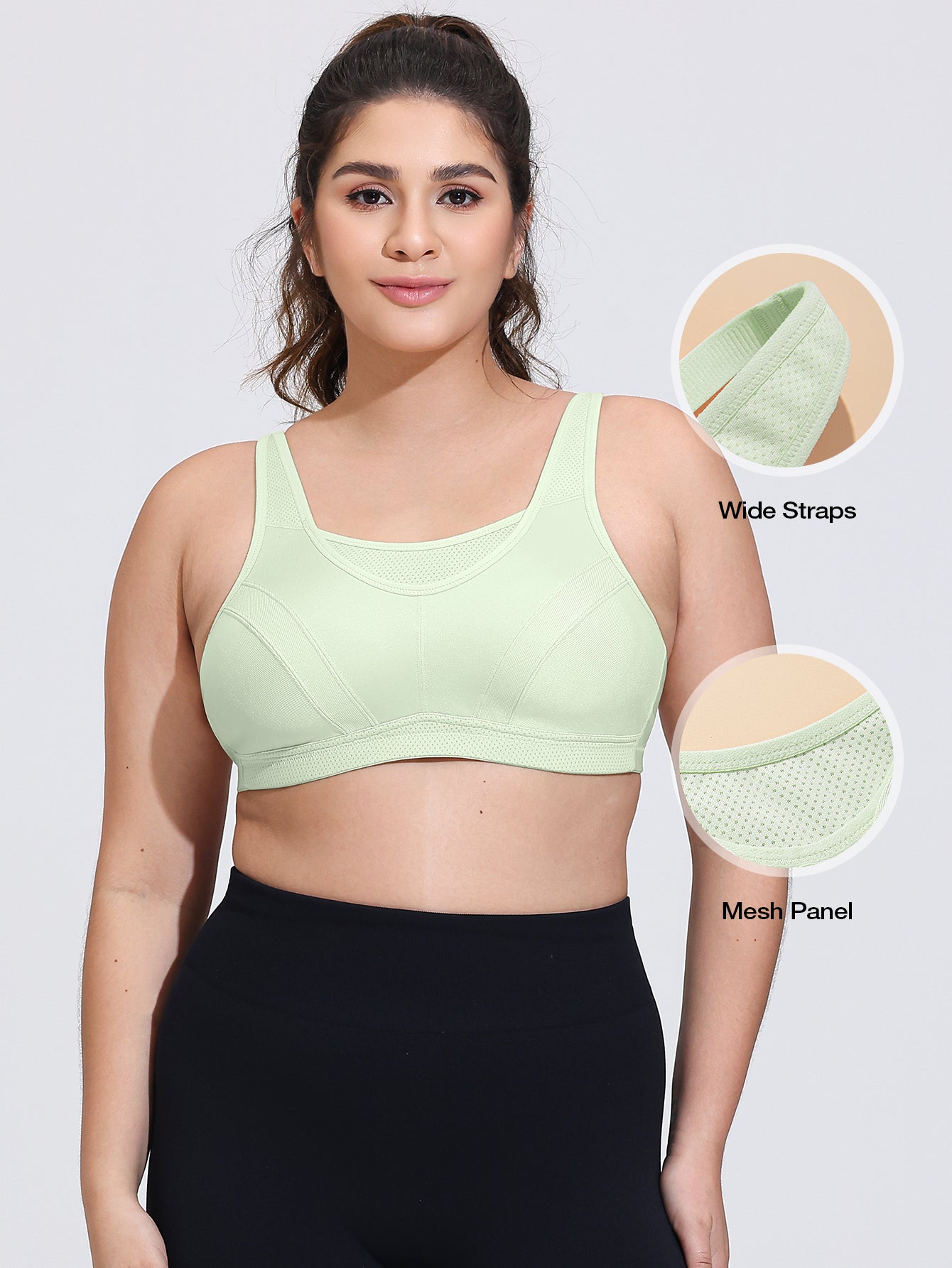 Wingslove Women's Sports Bra Full Coverage Wireless Bra Plus Size High Impact Non Padded Workout Bra,Green