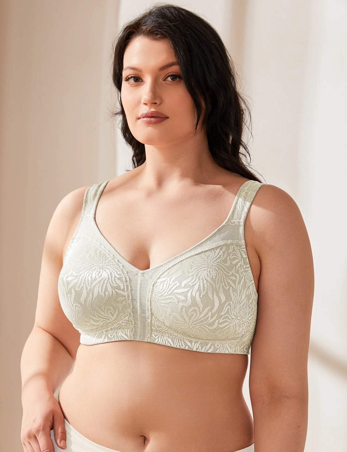 Wingslove Women's Full Coverage Plus Size Bra Non Padded Wireless Minimizer Bra, Ivory