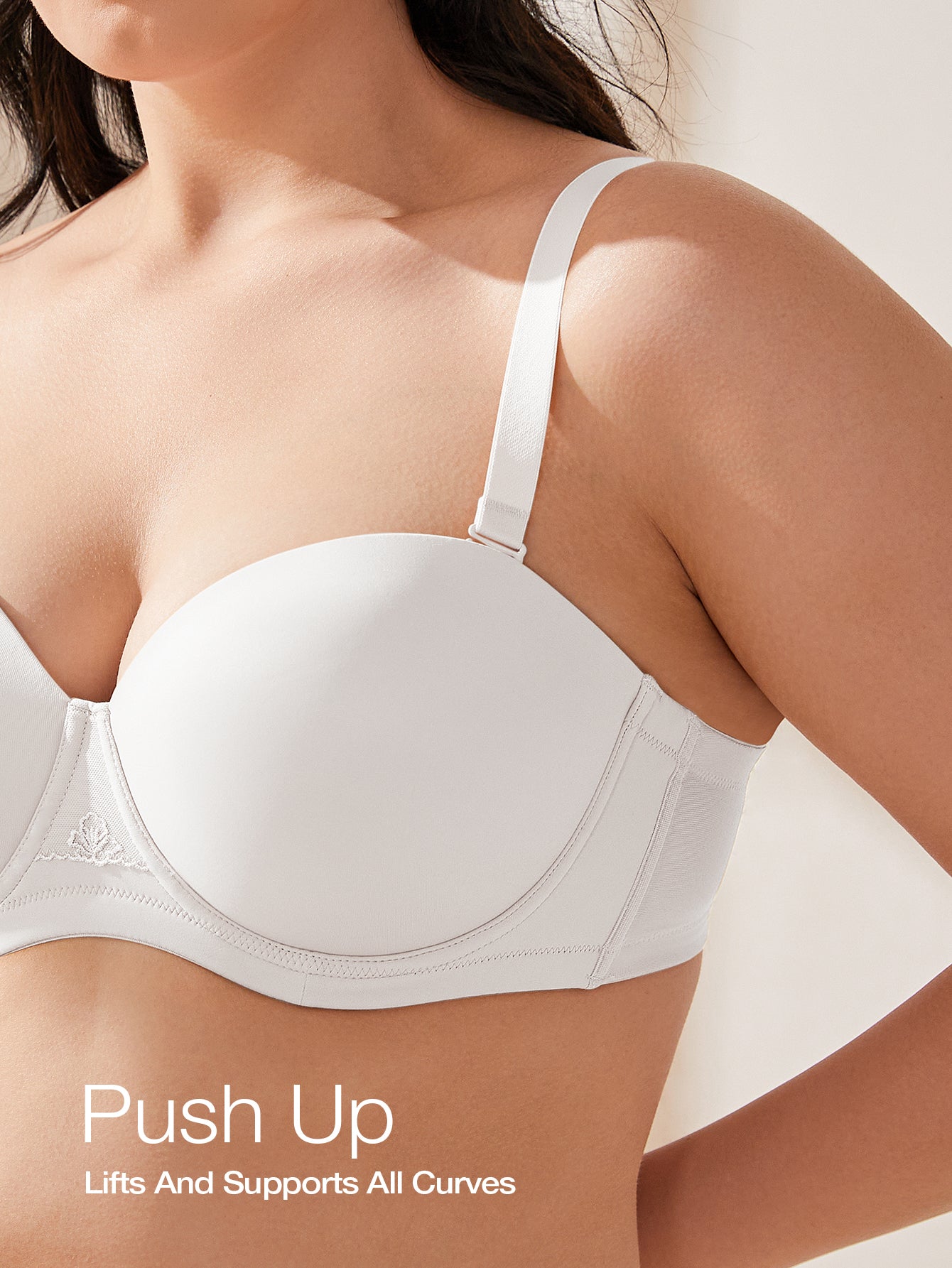 Wingslove Women's Strapless Push Up Bra Plus Size Full Figure Underwire Multiway Contour Bra,White
