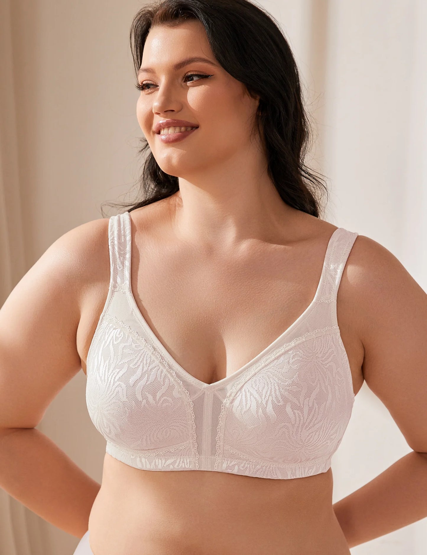 Wingslove Women's Full Coverage Plus Size Bra Non Padded Wireless Minimizer Bra, Sandshell Pink