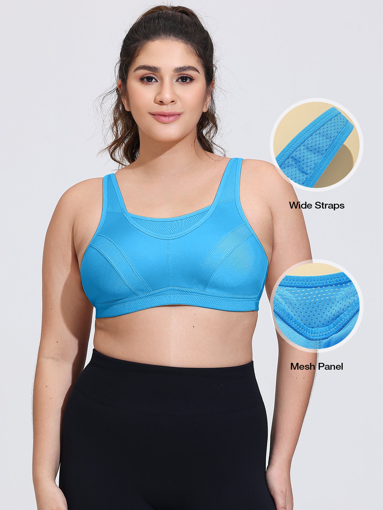 Wingslove Women's Sports Bra Full Coverage Wireless Bra Plus Size High Impact Non Padded Workout Bra,Blue