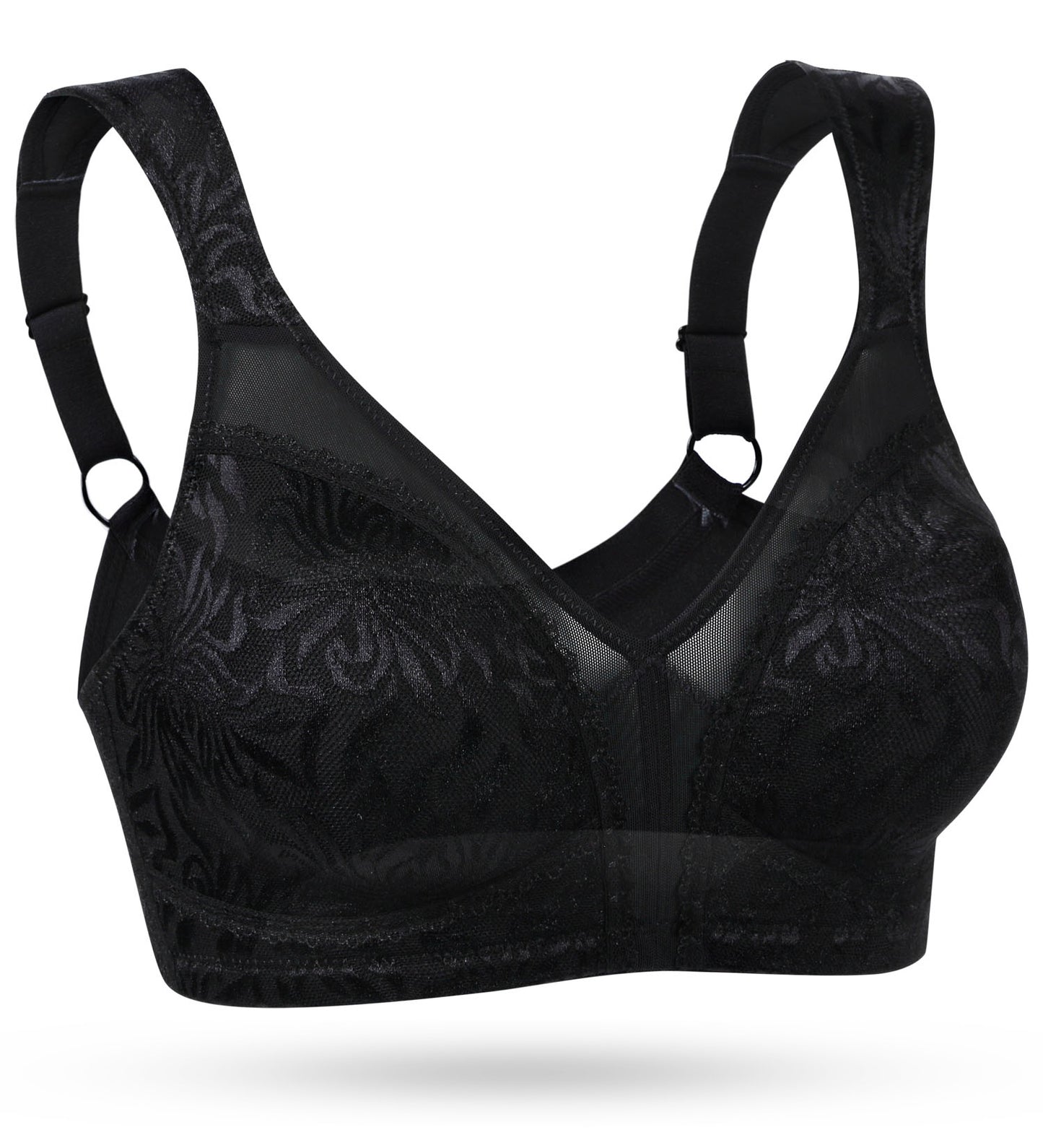 Deyllo Women's Non Padded Wireless Bras Plus Size Full Coverage Black Minimizer Bra