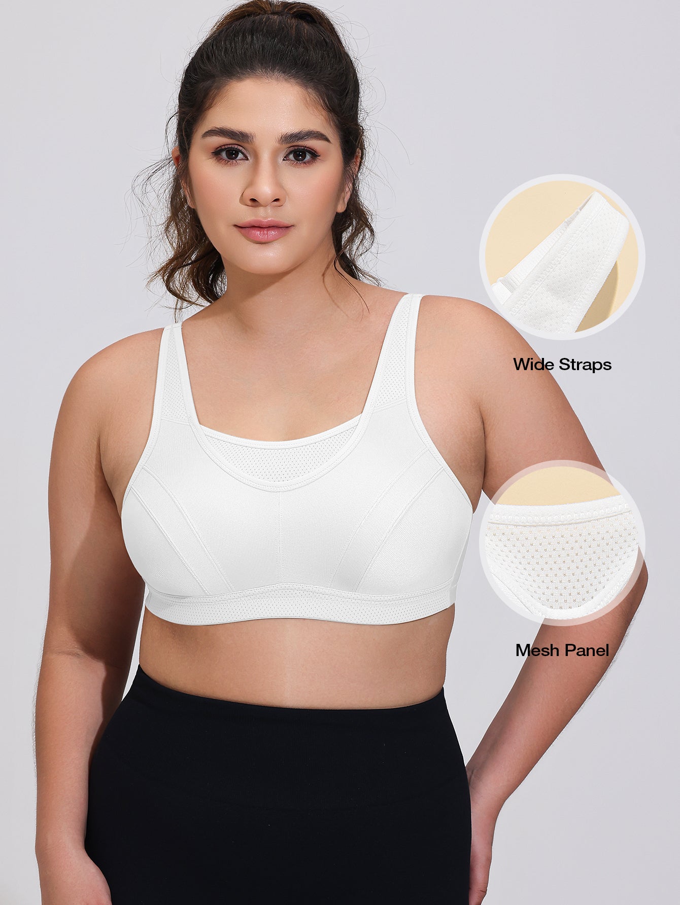 Wingslove Women's Sports Bra Full Coverage Wireless Bra Plus Size High Impact Non Padded Workout Bra,White