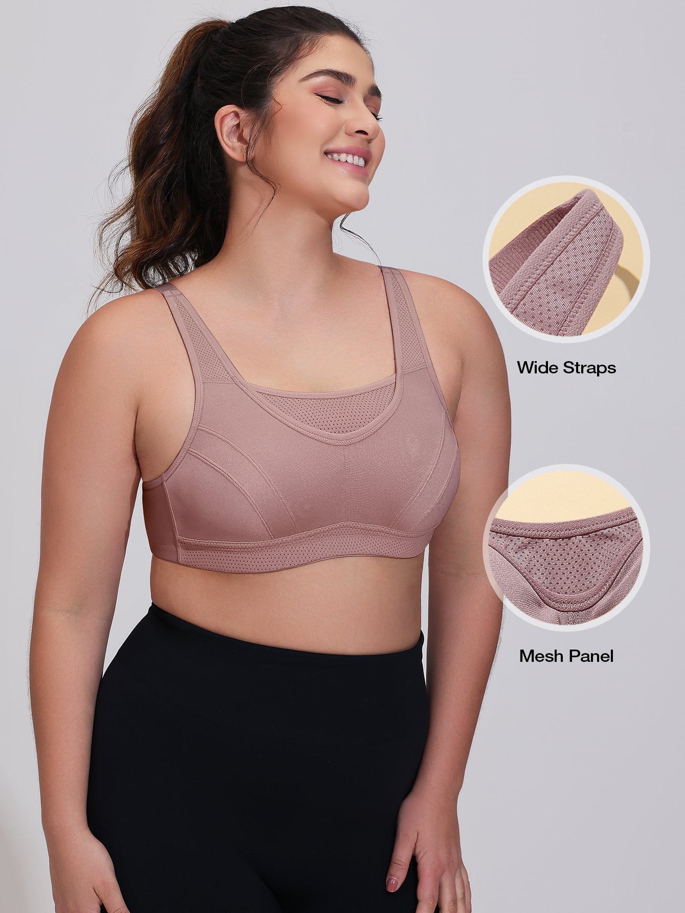 Wingslove Women's Sports Bra Full Coverage Wireless Bra Plus Size High Impact Non Padded Workout Bra,Amber