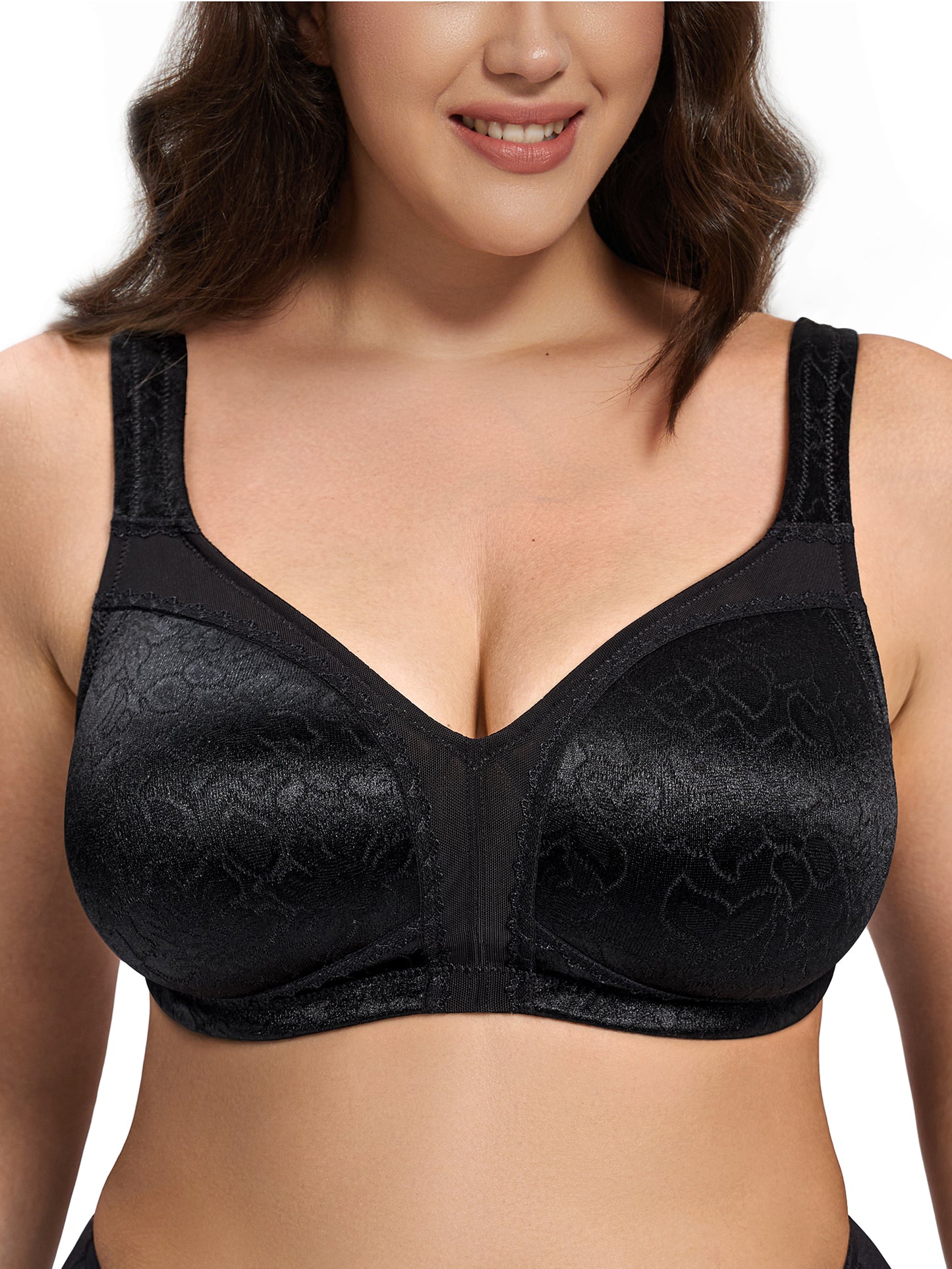 Deyllo Women Plus Size Minimizer Bra Soft Cup Wire-Free Bra Comfort Support Large Bust Black Bras