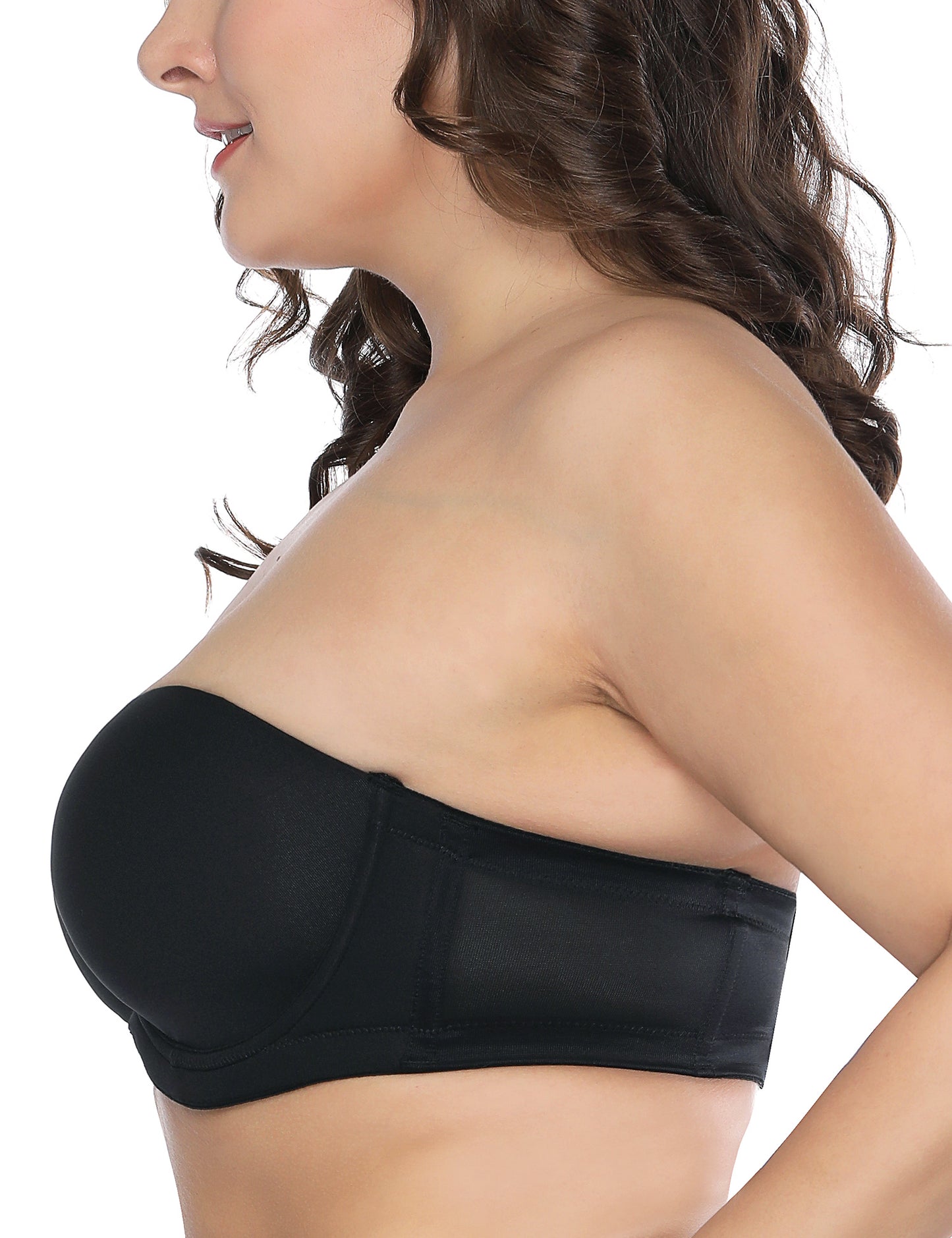 Deyllo Women's Push Up Strapless Bras Full Cup Plus Size Underwire Support Padded Bra Black Bras