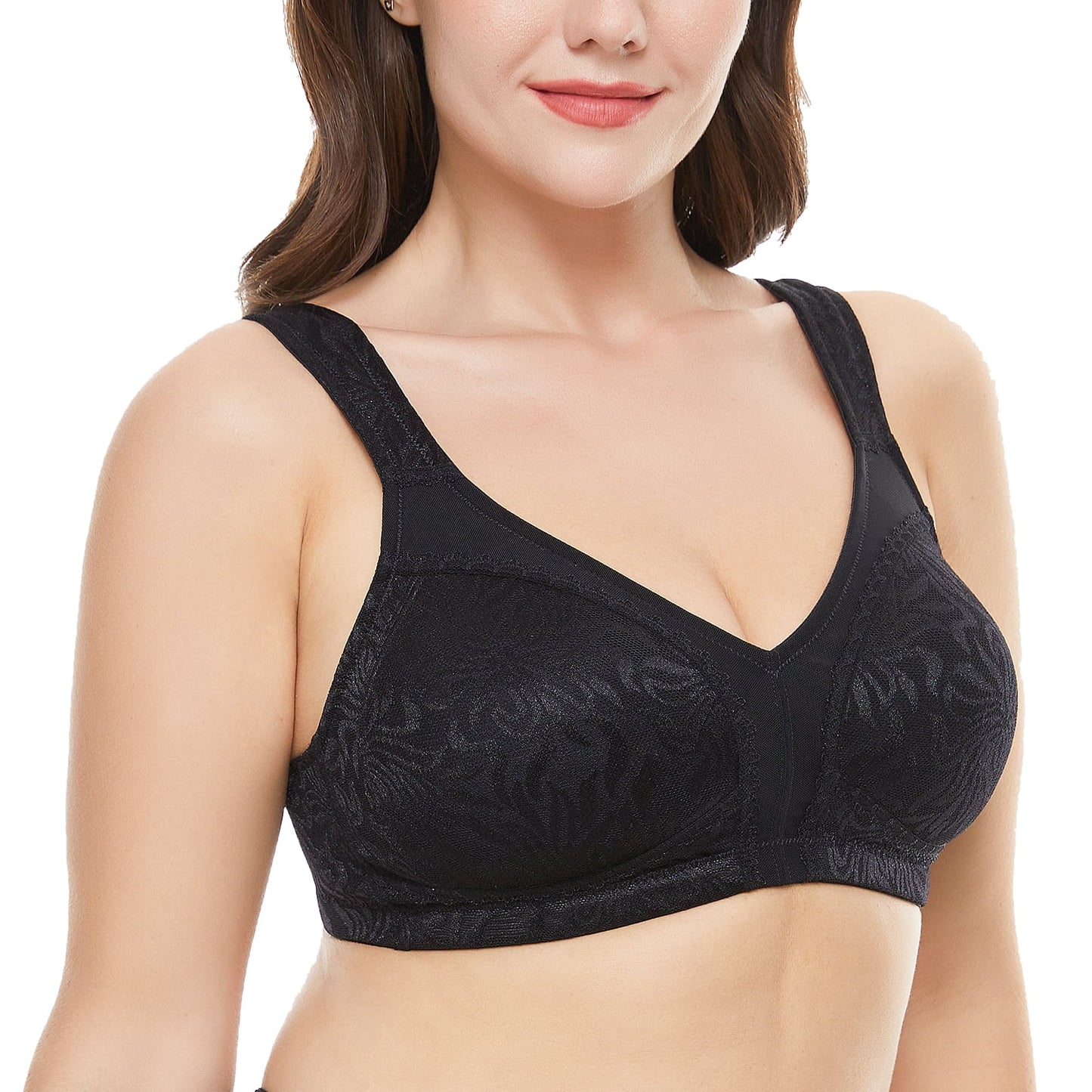 Wingslove Women's Full Coverage Plus Size Bra Non Padded Wireless Minimizer Bra, Black