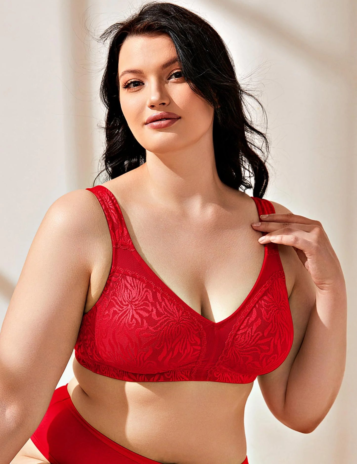 Wingslove Women's Full Coverage Plus Size Bra Non Padded Wireless Minimizer Bra, Lava Red