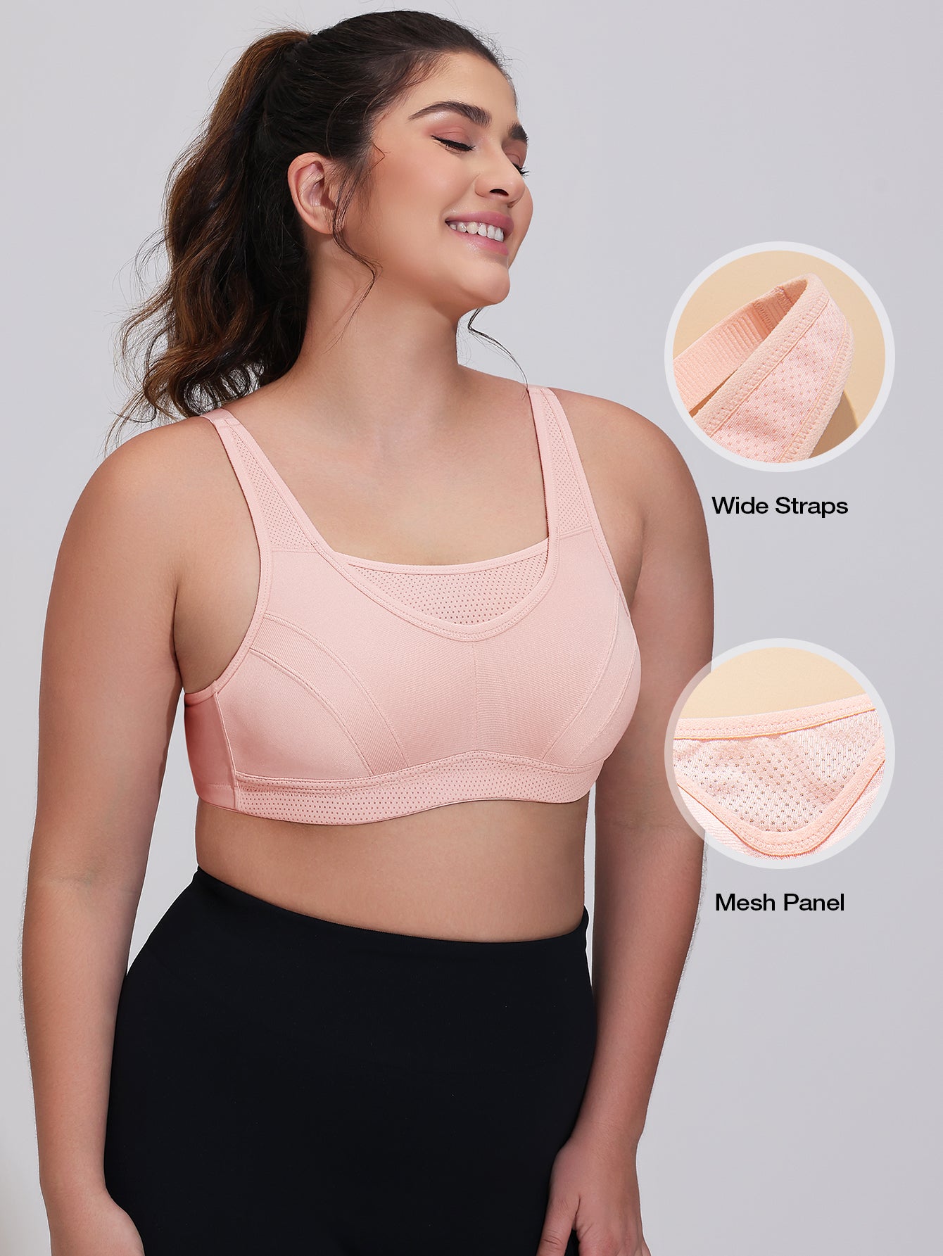 Wingslove Women's Sports Bra Full Coverage Wireless Bra Plus Size High Impact Non Padded Workout Bra,Pink