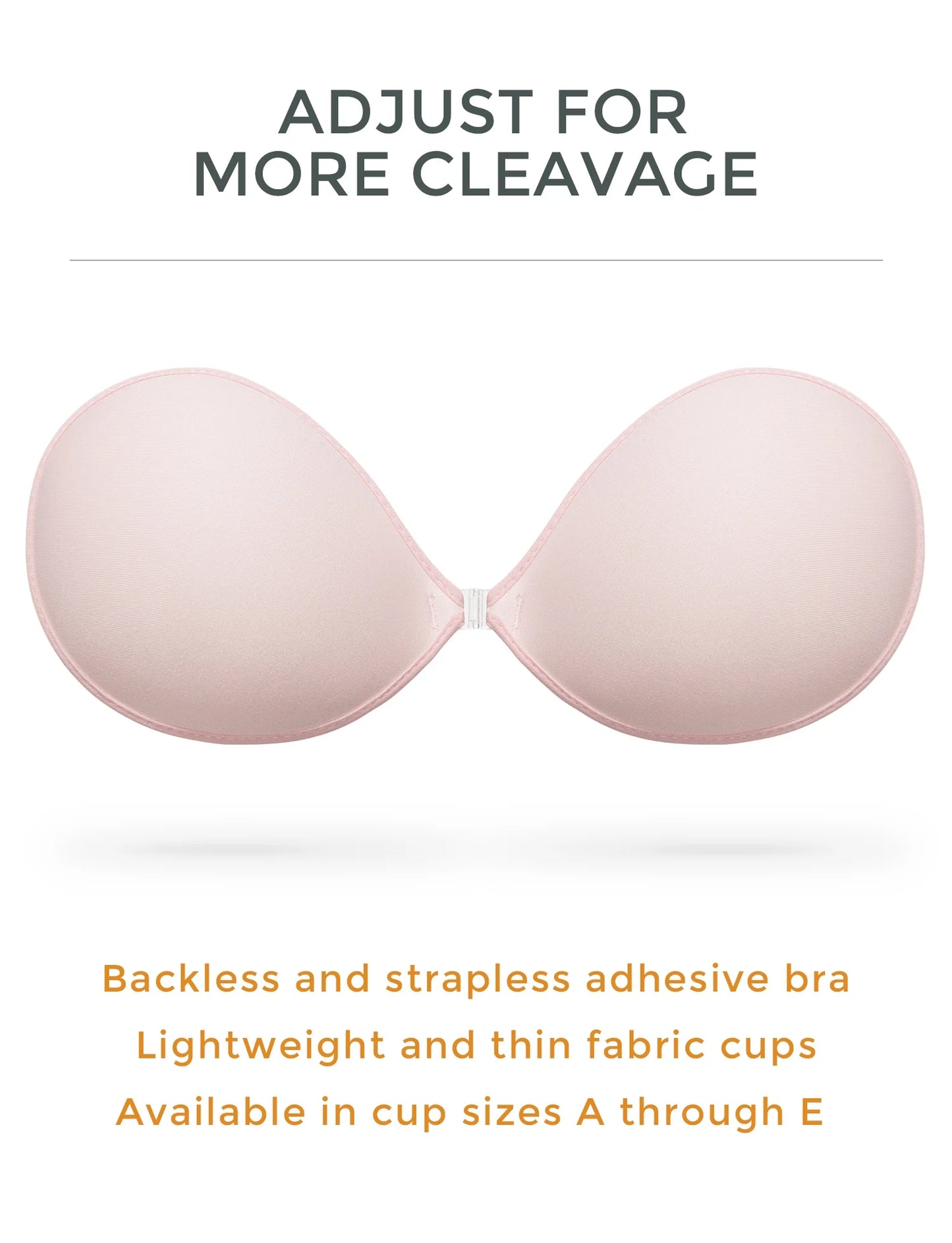 Wingslove Adhesive Bra Reusable Backless Strapless Push-up Silicone Invisible Sticky Bras for Backless Dress,Light Pink
