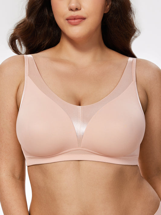 Deyllo Plus Size Bras for Women Lightweight Wireless Bra Full Coverage Support Underwire Comfort No Padded Pink Bra