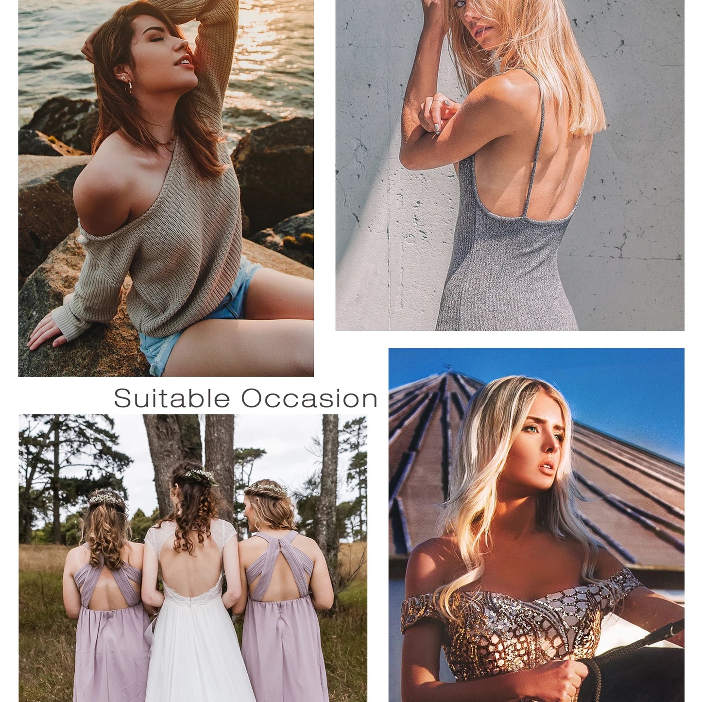 Wingslove Adhesive Bra Reusable Backless Strapless Push-up Silicone Invisible Sticky Bras for Backless Dress,Ivory