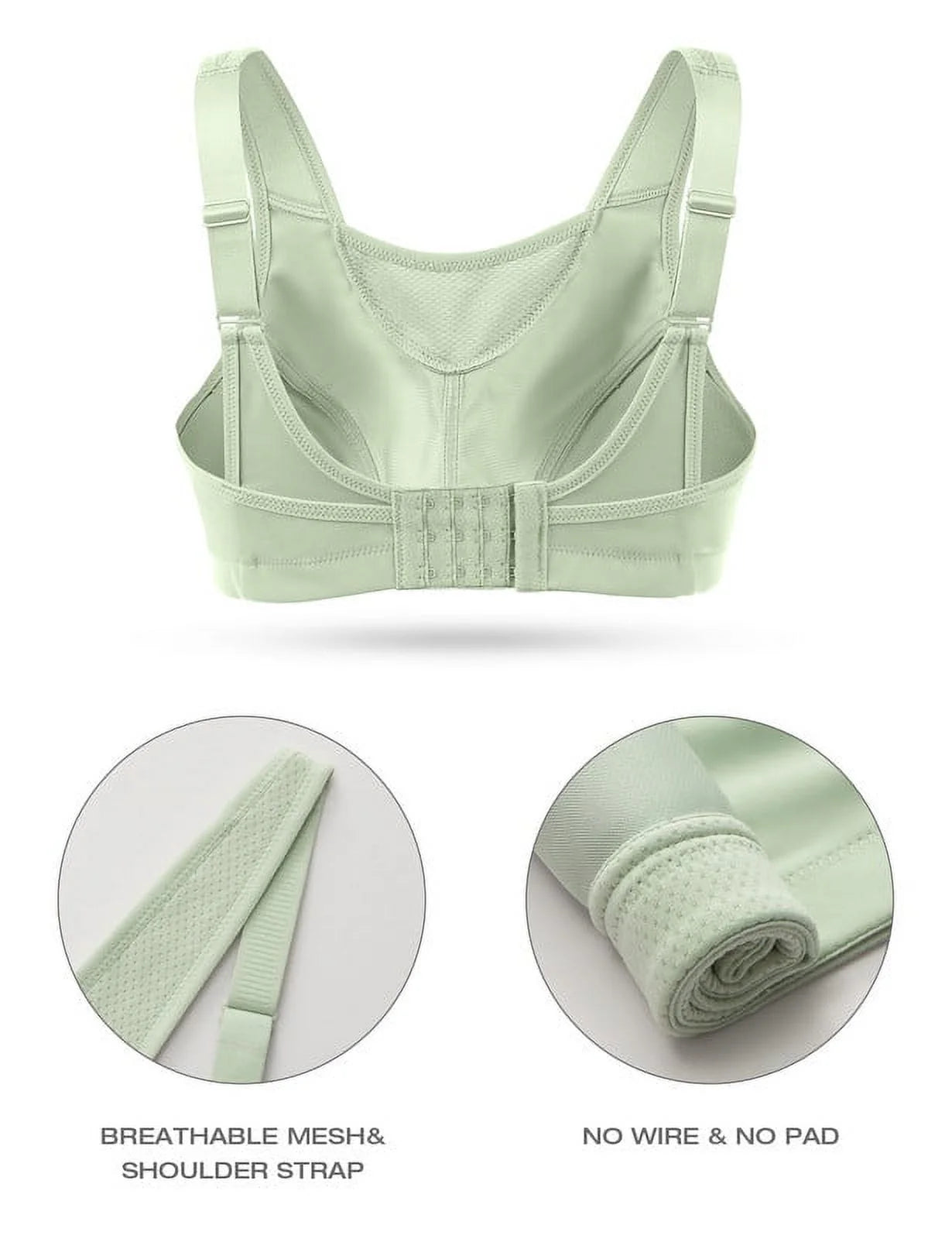 Wingslove Women's Sports Bra Full Coverage Wireless Bra Plus Size High Impact Non Padded Workout Bra,Green