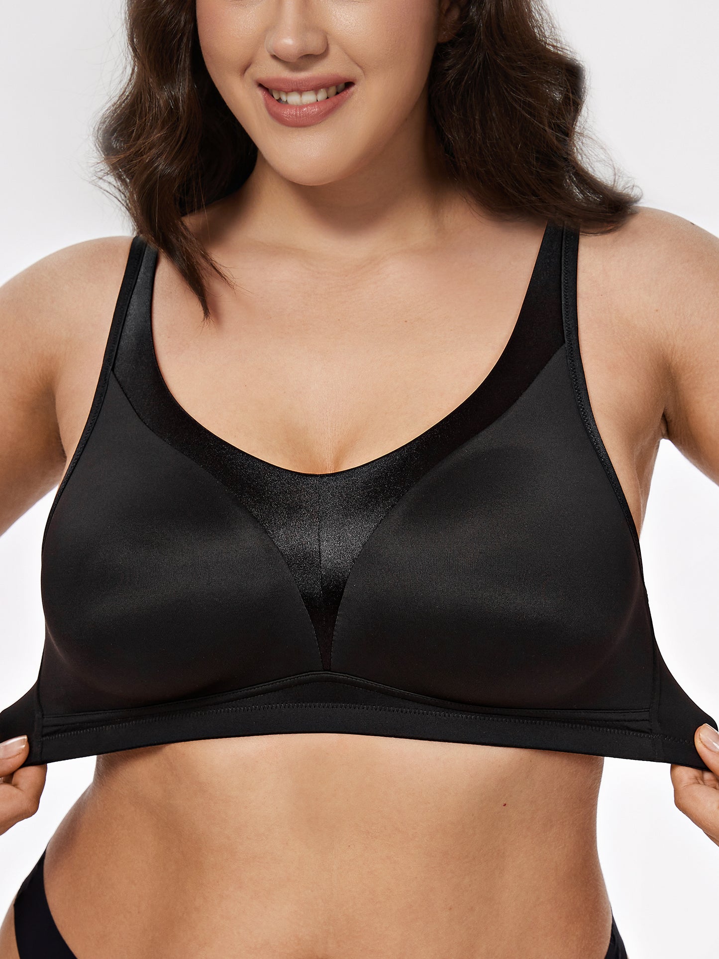 Deyllo Women Plus Size Bras Full Coverage Bra Smooth Unlined Underwire Comfort Everyday Black Bra