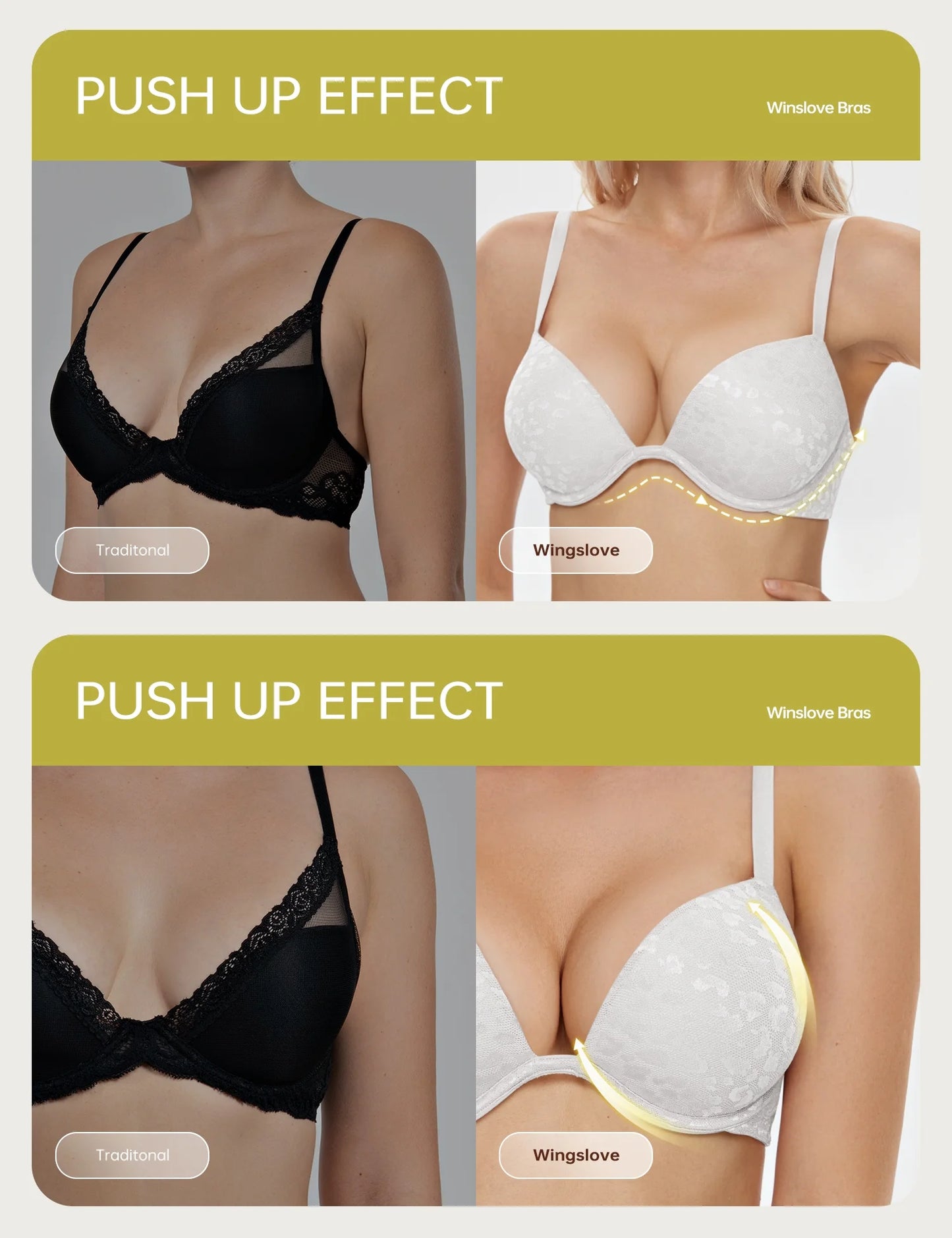 Wingslove Womens Push-up Bra Deep V Plunge Underwire T-Shirt Bra, White