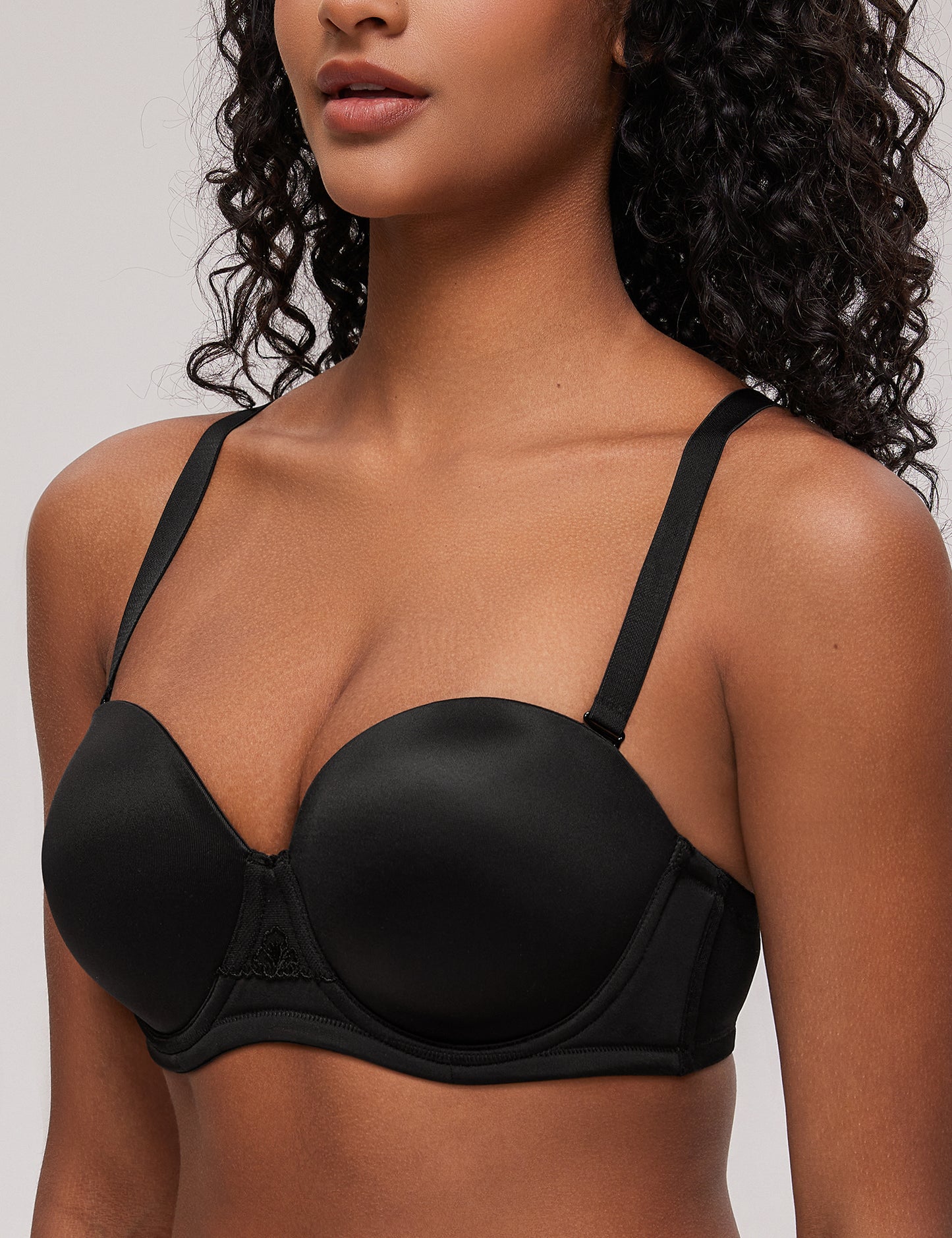 Deyllo Women Black Strapless Bras Full Cup Push Up Underwire Support Padded Bra
