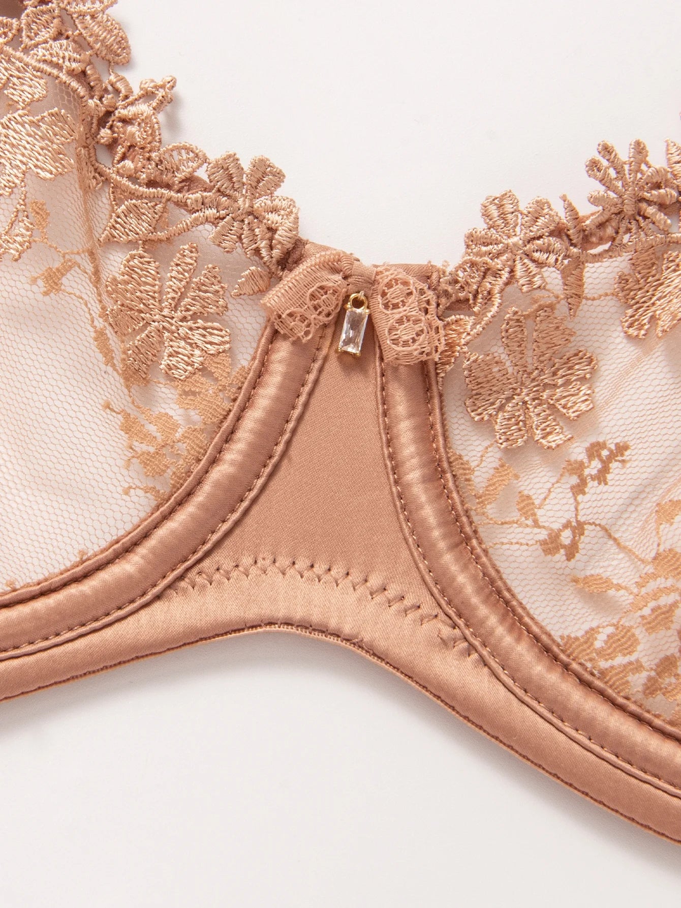 Wingslove Women's Sexy Lace Sheer Bra Demi Mesh Balconette See Through Unlined Underwire with Silicone Nipple,Milk Coffee
