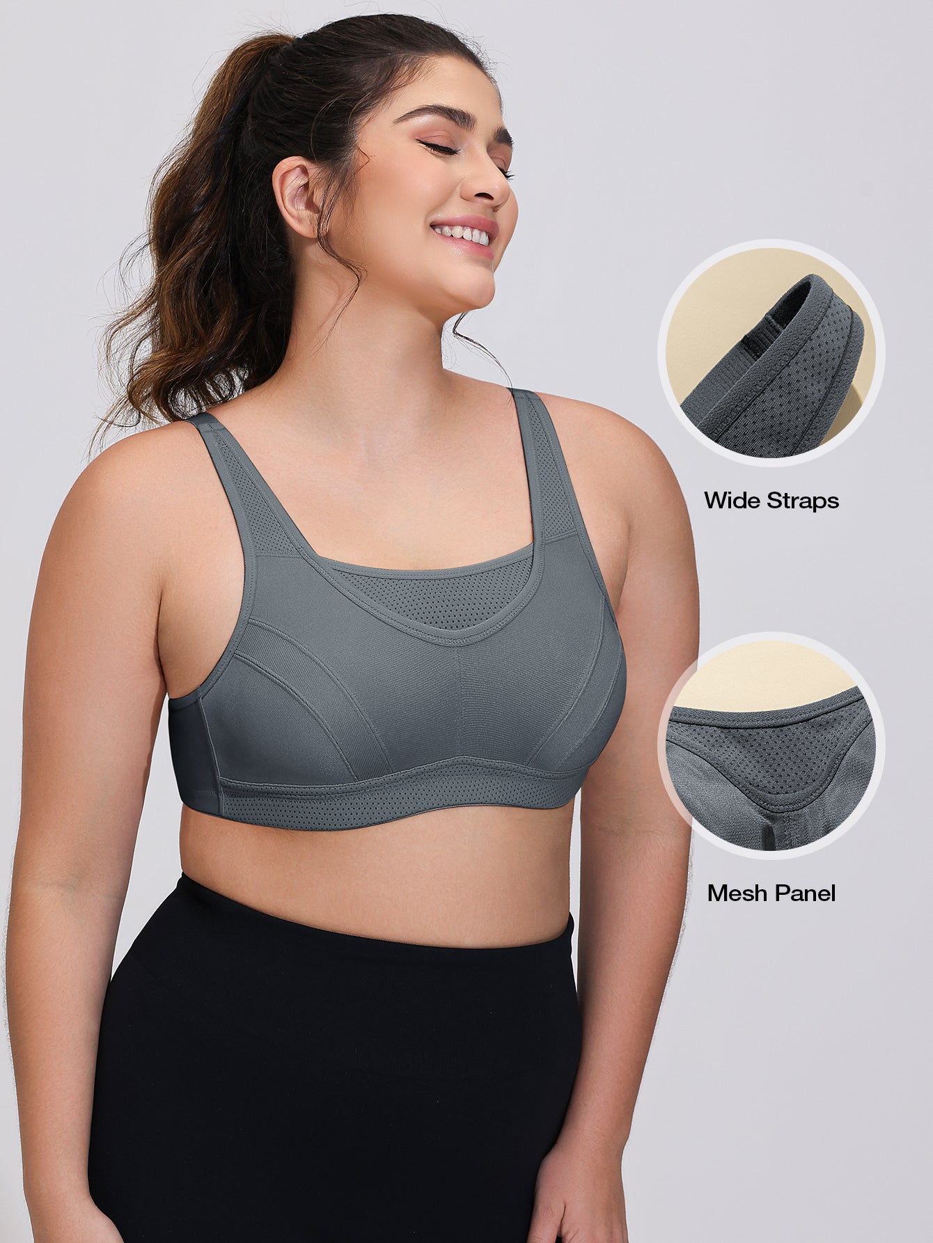 Wingslove Women's Sports Bra Full Coverage Wireless Bra Plus Size High Impact Non Padded Workout Bra,Gray