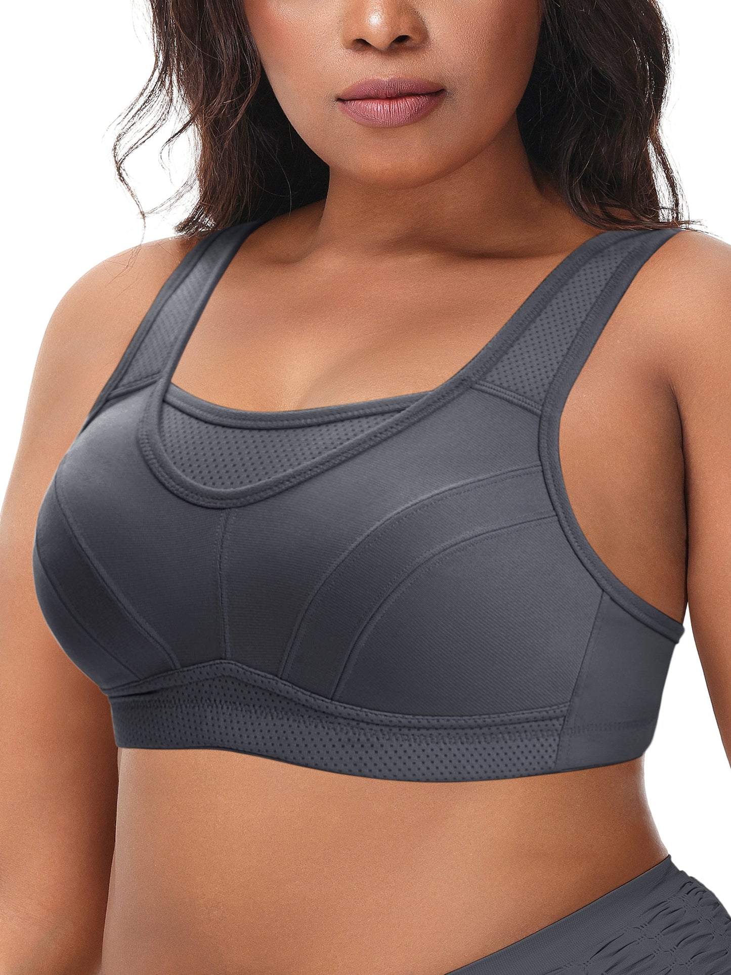 Deyllo Women's Plus Size Sports Bra, High Impact Full Support, Non-Padded Wireless Workout Running Gray Bra
